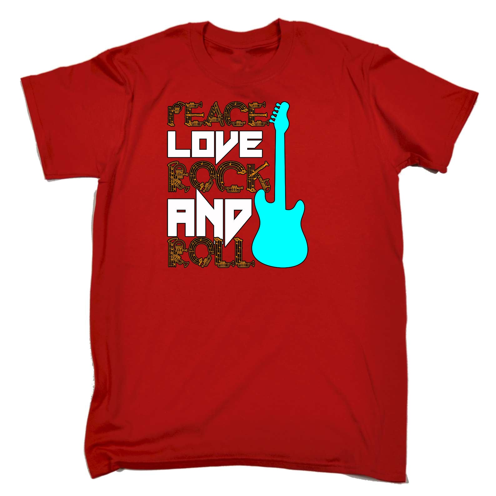 Peace Love Rock And Roll Guitar - Mens Funny T-Shirt Tshirts
