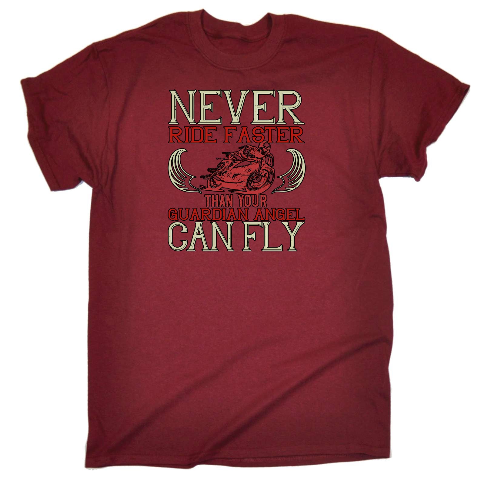 Never Ride Faster Than Your Guardian Angel Can Fly Motorbike - Mens Funny T-Shirt Tshirts