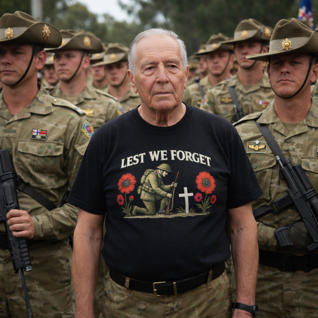 Lest We Forget T Shirt Anzac Day honour War Soldiers Soft Cotton Shirt Shirts
