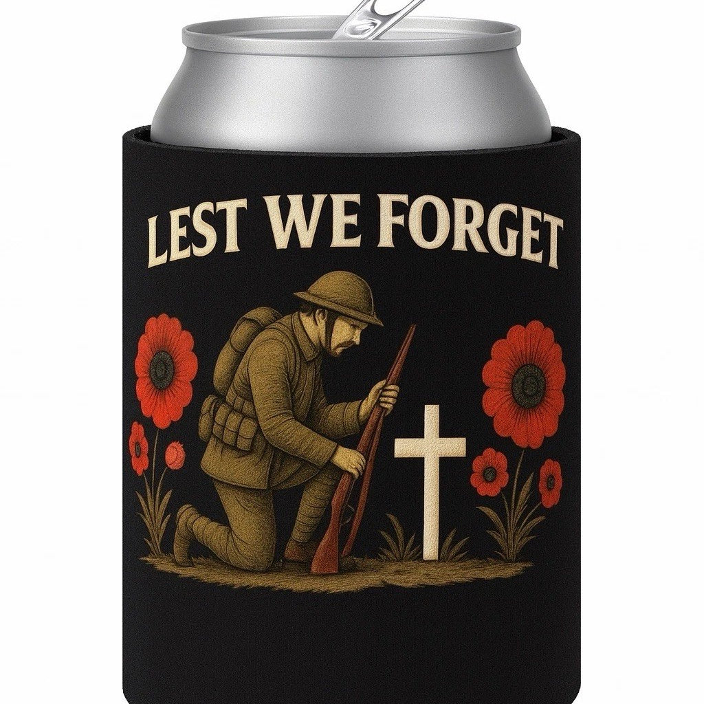 Lest We Forget Stubby Holder - Anzac Day honour War Soldiers Bottle Stubbie Gift