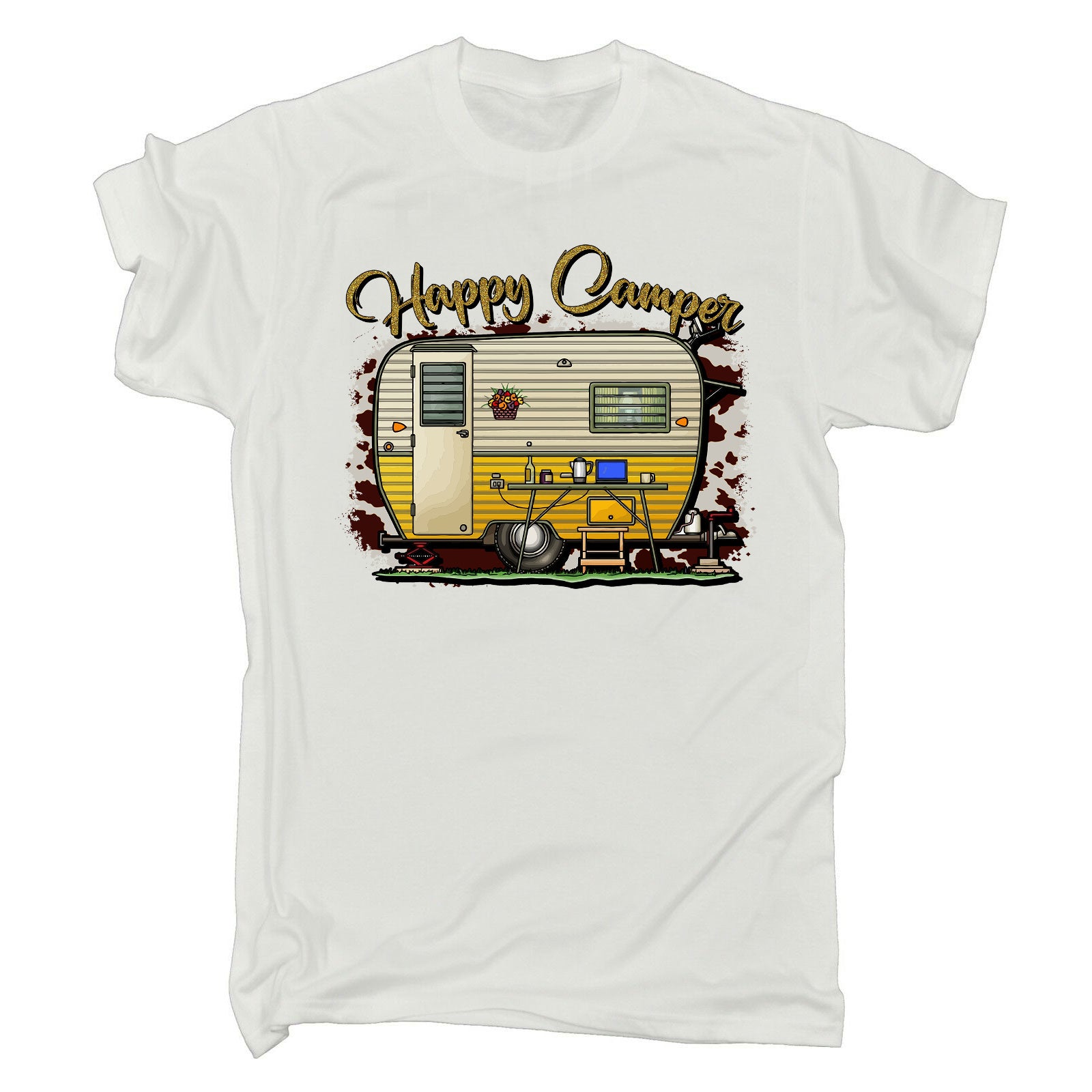 Happy Camper Small Caravan - Mens Funny T-Shirt Tshirts