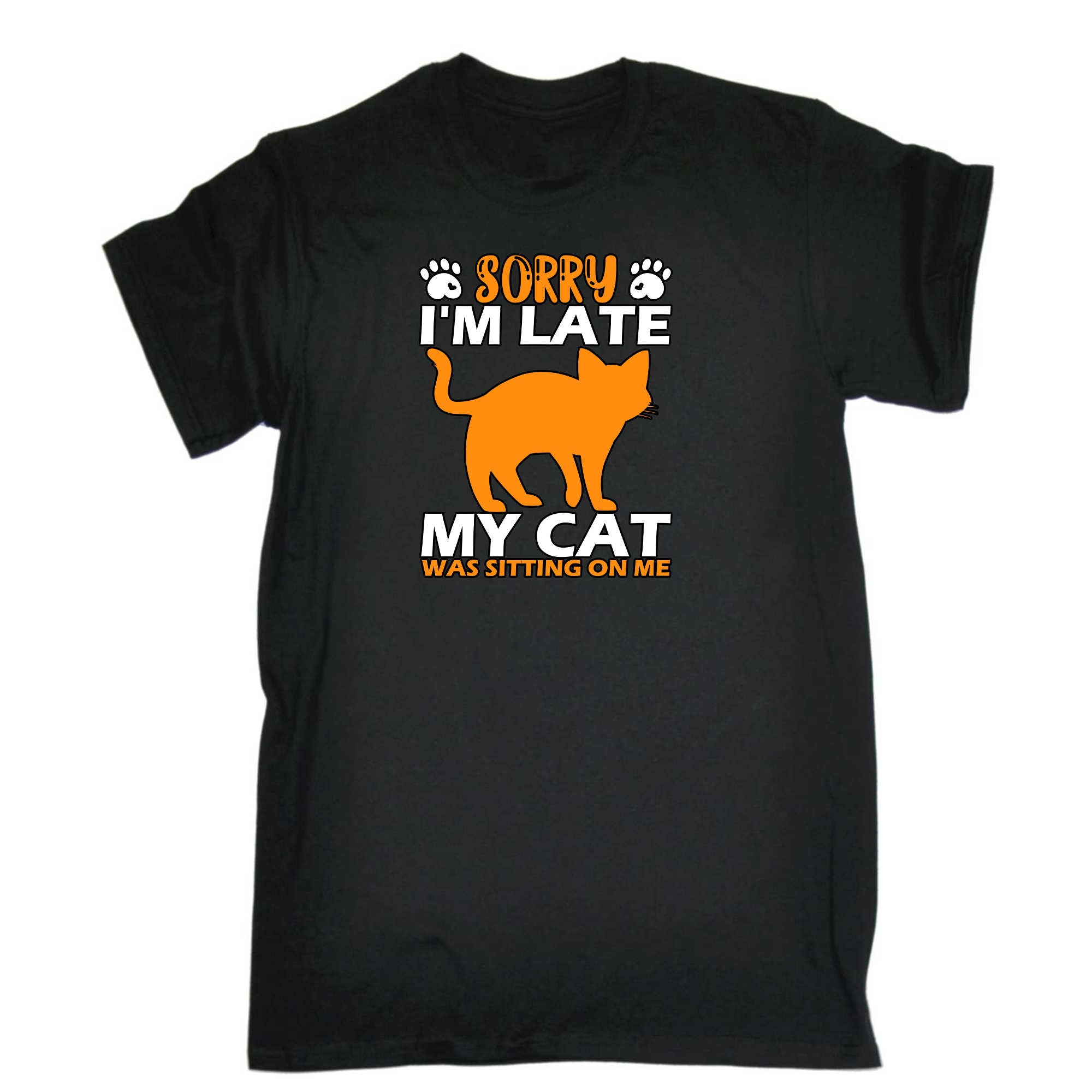 Sorry Im Late My Cat Was Sitting On Me - Mens 123t Funny T-Shirt Tshirts