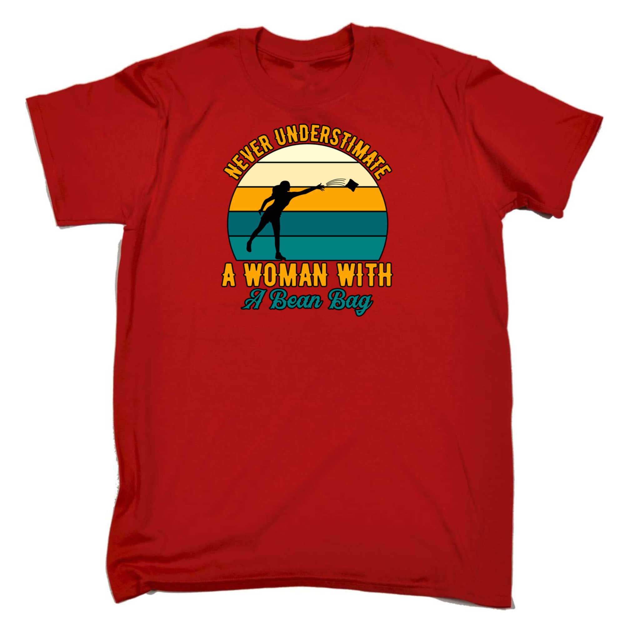 Never Understimate A Woman With A Bean Bag Cornhole - Mens 123t Funny T-Shirt Tshirts