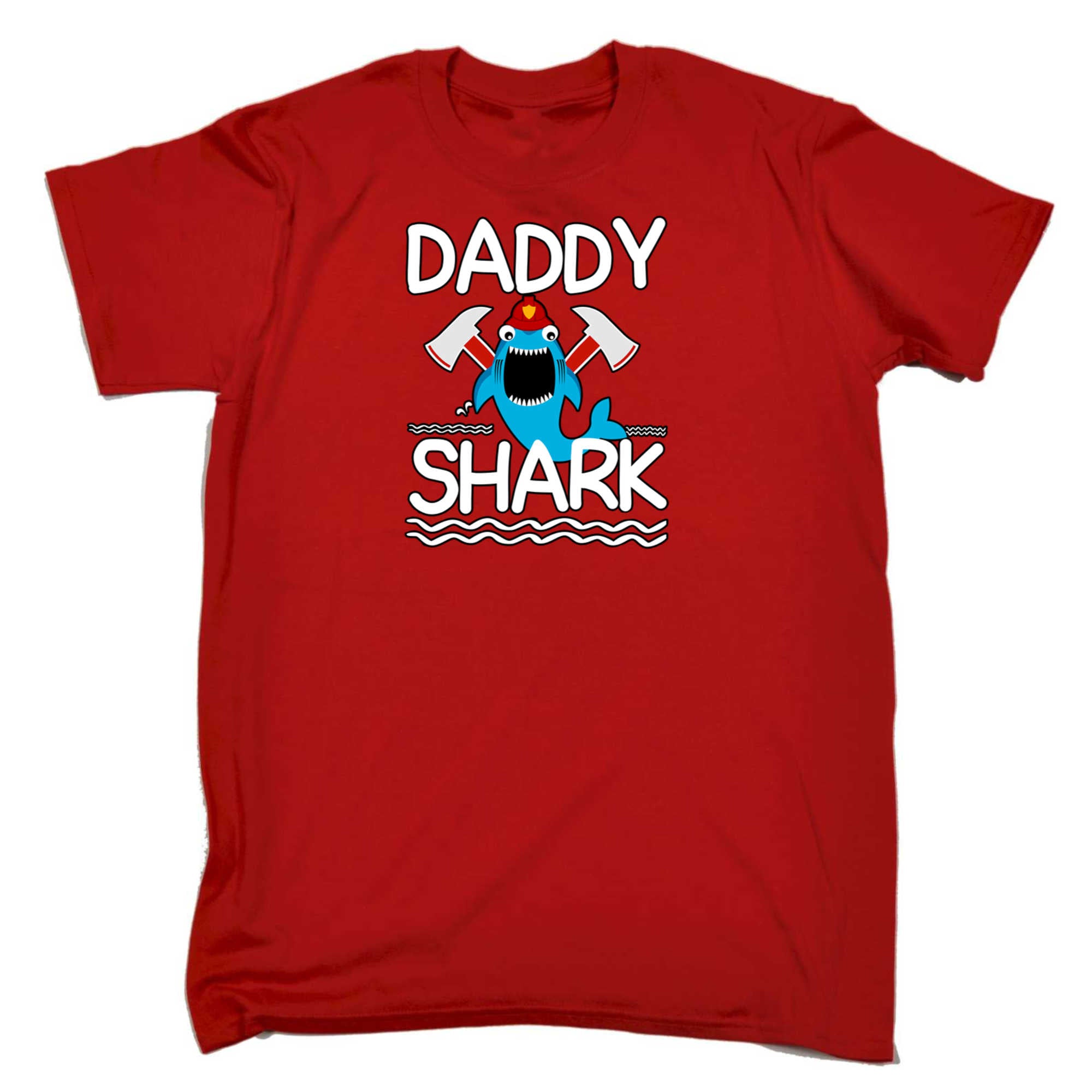 Daddy Shark Dad Father Firefighter - Mens 123t Funny T-Shirt Tshirts