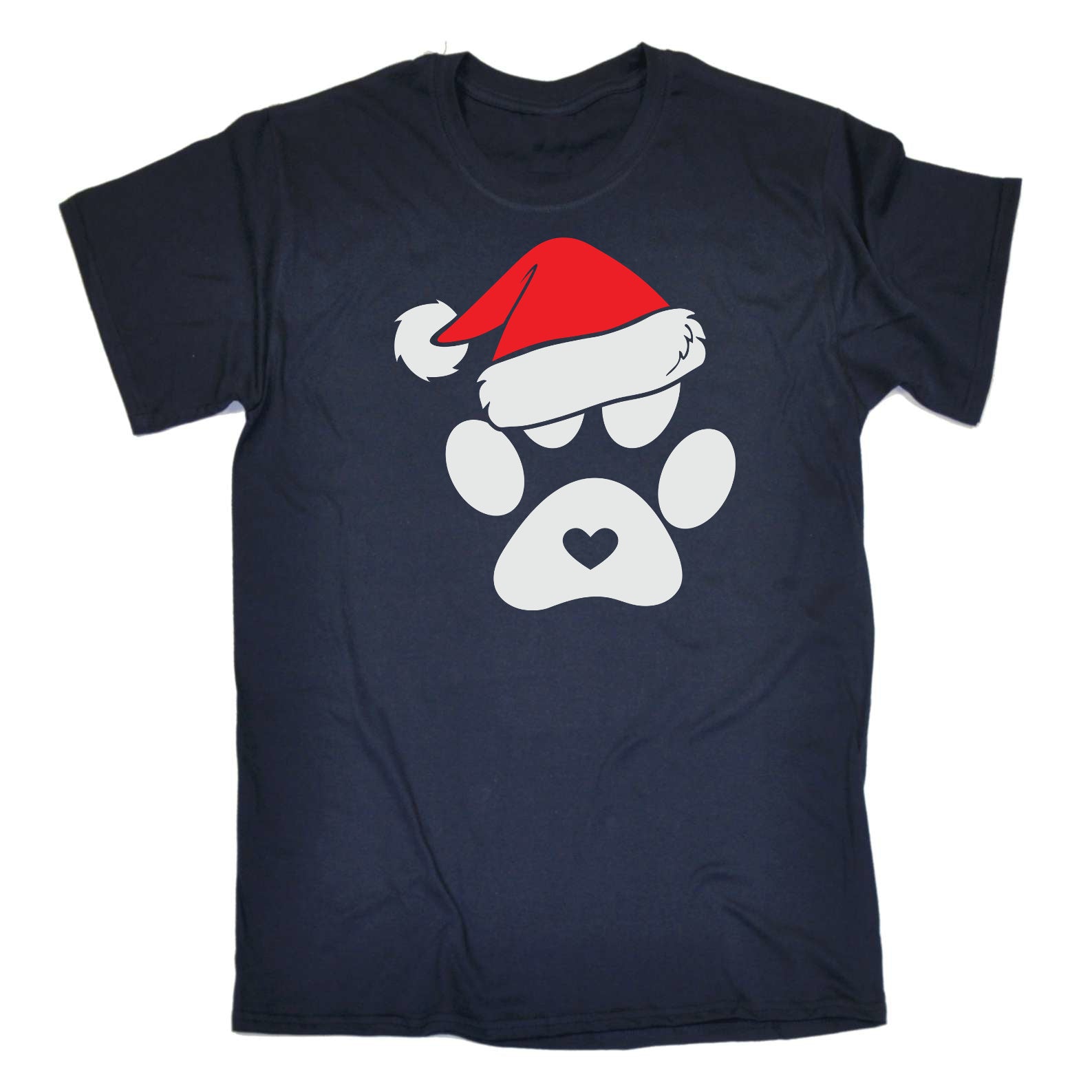 Paw Print Santa Christmas Hat Dog - Mens Funny T-Shirt Tshirts