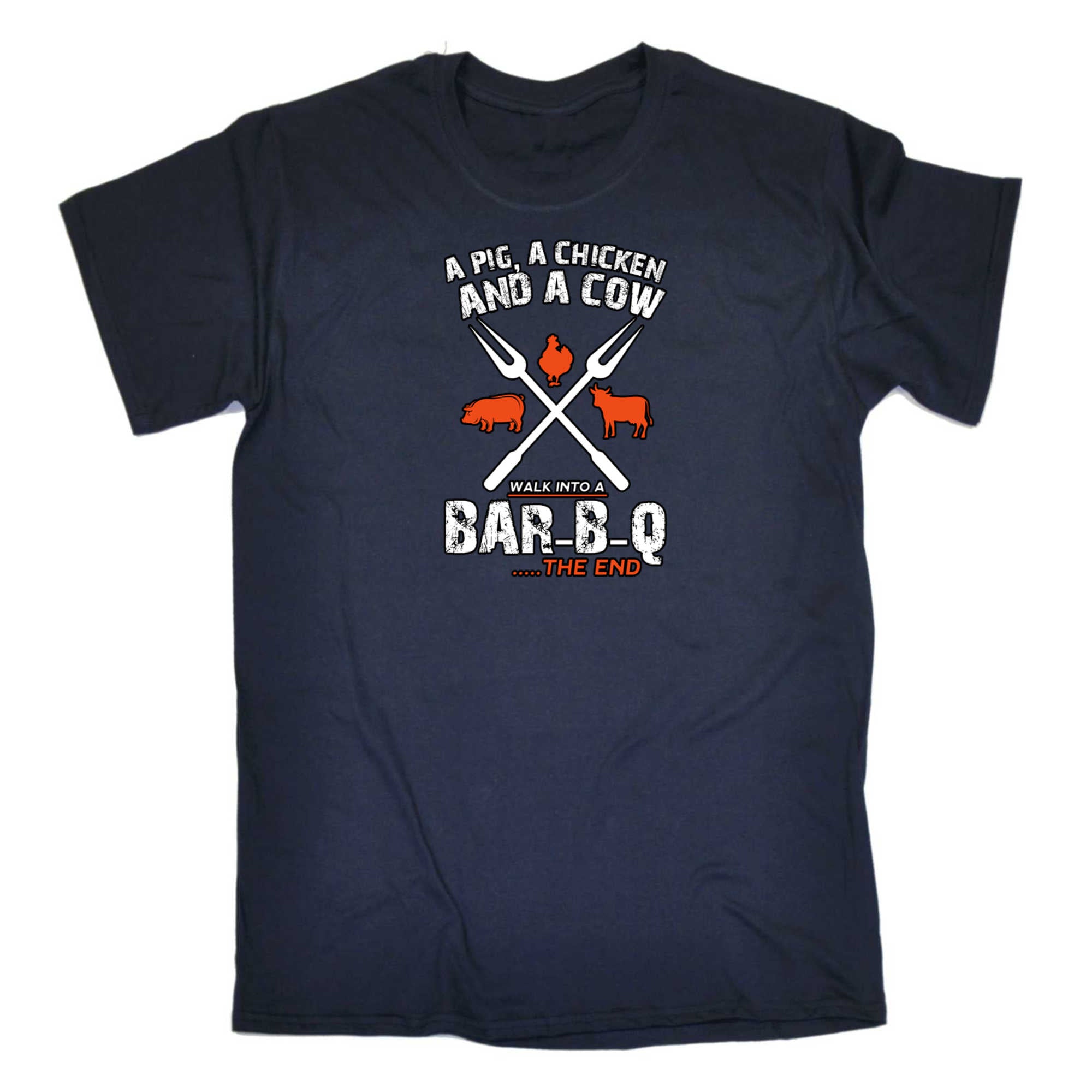 Bbq Cow Pig Chicken Walk Into A Bar B Q The End - Mens 123t Funny T-Shirt Tshirts