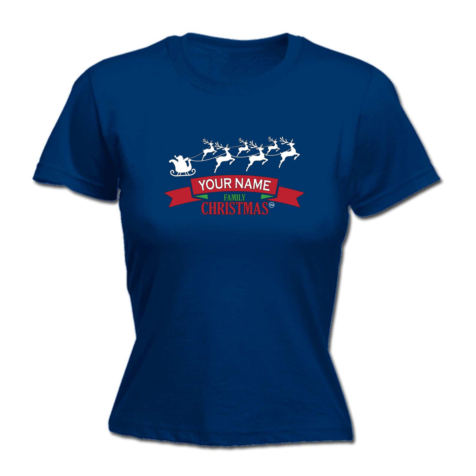 Family Christmas V4 Santa Sleigh Banner - Funny Womens T-Shirt Tshirt