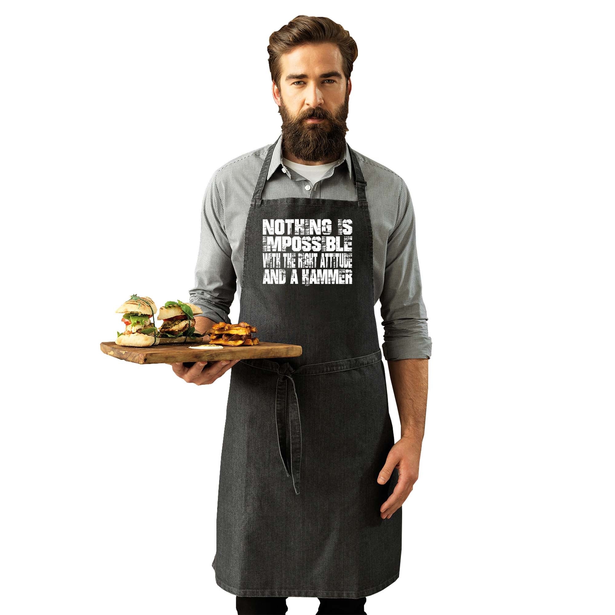 Nothing Is Impossible Right Attitude Hammer - Funny Kitchen Apron