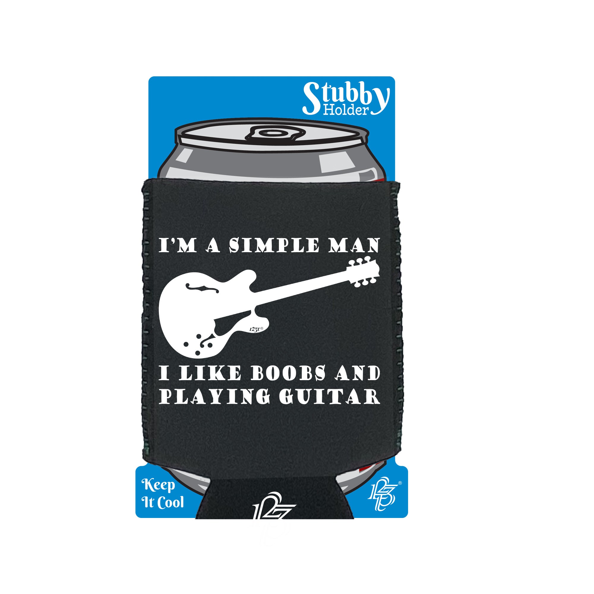 I'M Simple B B Playing Guitar Music - Funny Stubby Holder With Base