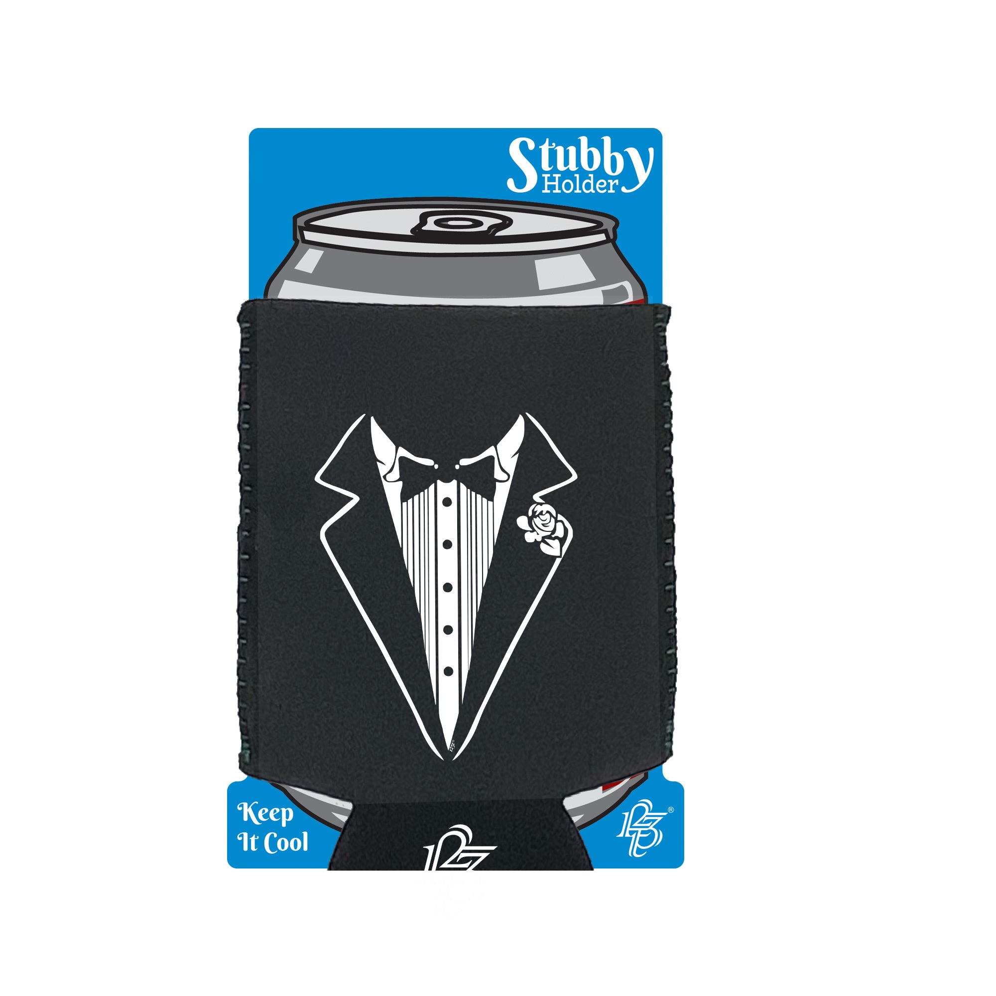 Tuxedo White - Funny Stubby Holder With Base