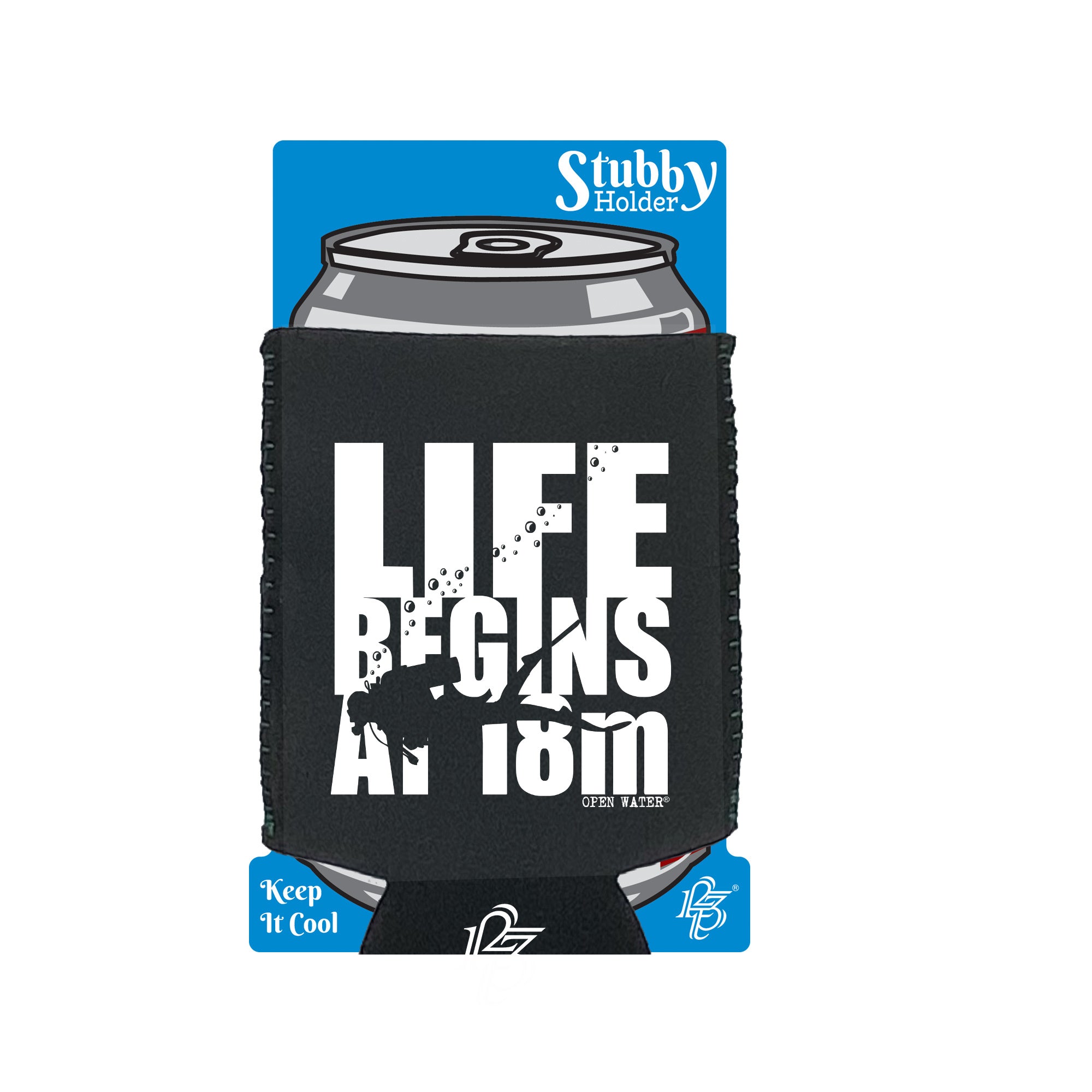 Ow Life Begins At 18M - Funny Stubby Holder With Base