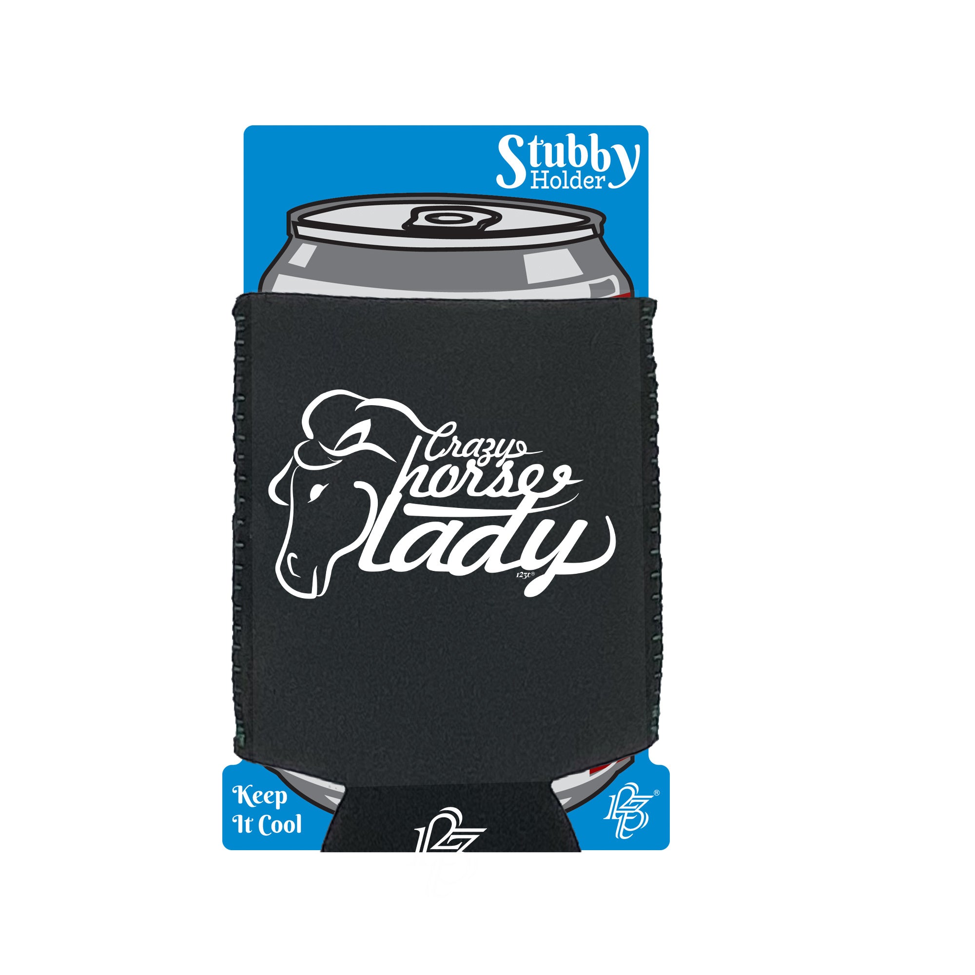 Crazy Horse Lady Pony - Funny Stubby Holder With Base