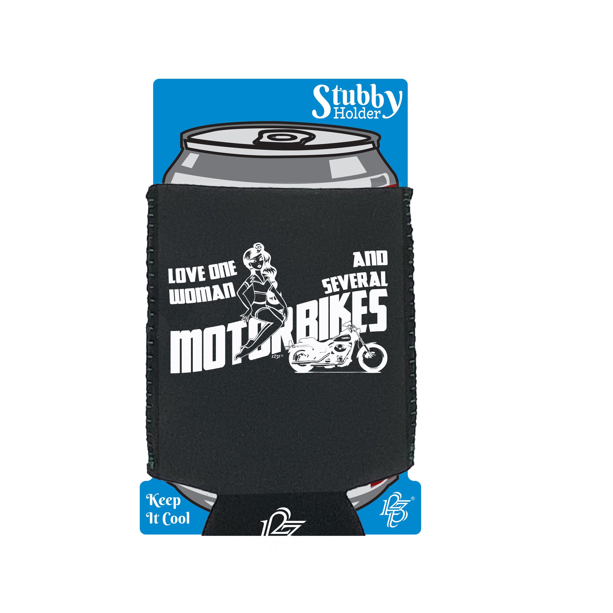 Love One Woman And Several Motorbikes White - Funny Stubby Holder With Base