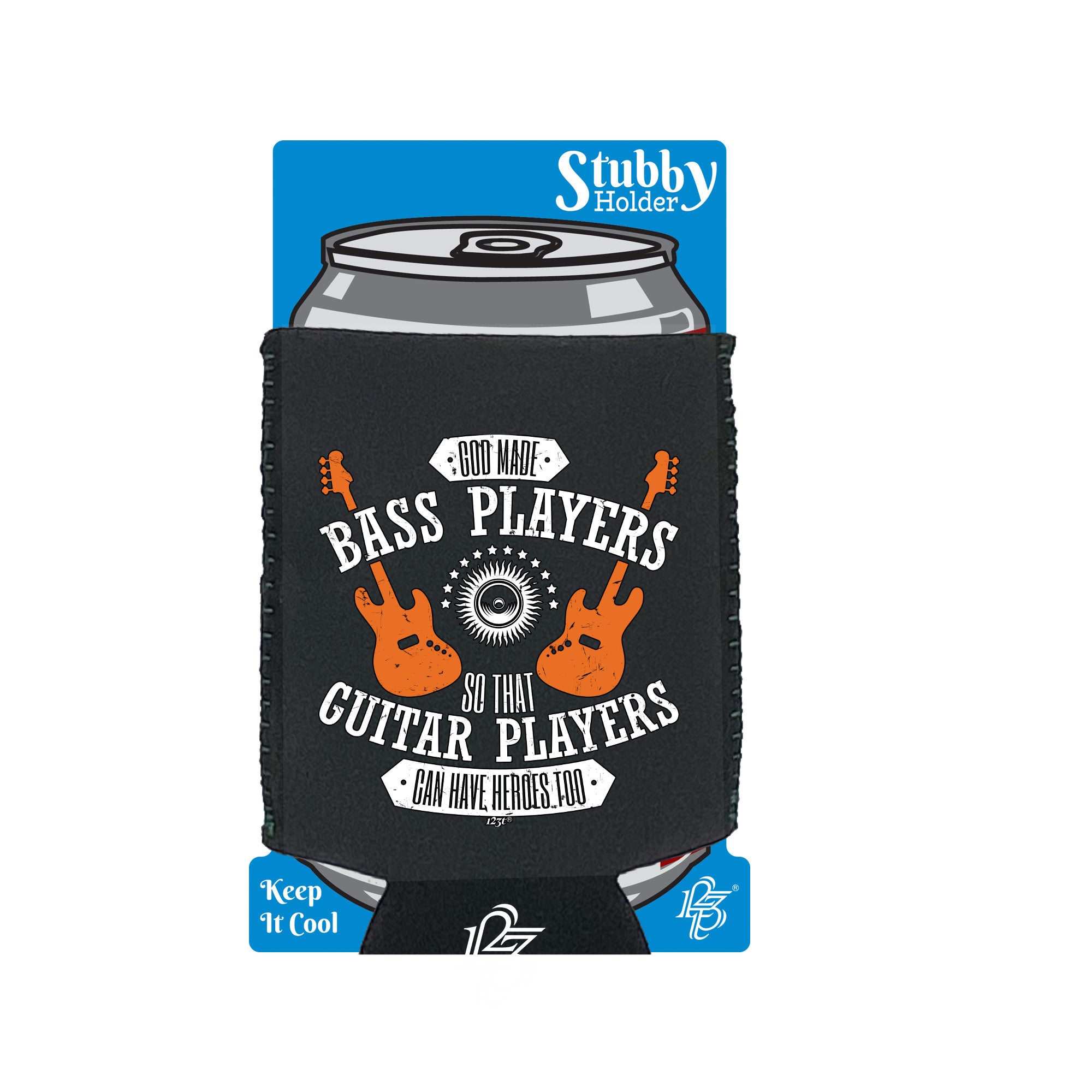 God Made Bass Players Guitar Music - Funny Stubby Holder With Base