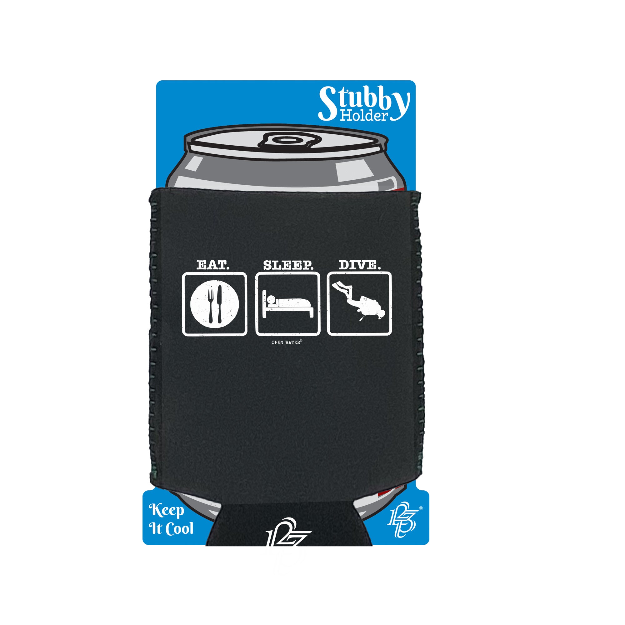 Ow Eat Sleep Dive - Funny Stubby Holder With Base