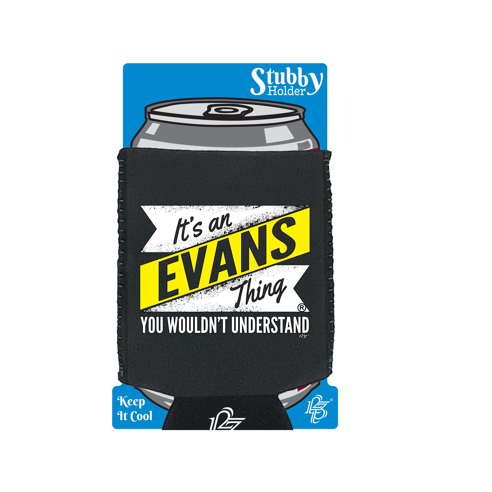 Evans V2 Surname Thing - Funny Stubby Holder With Base