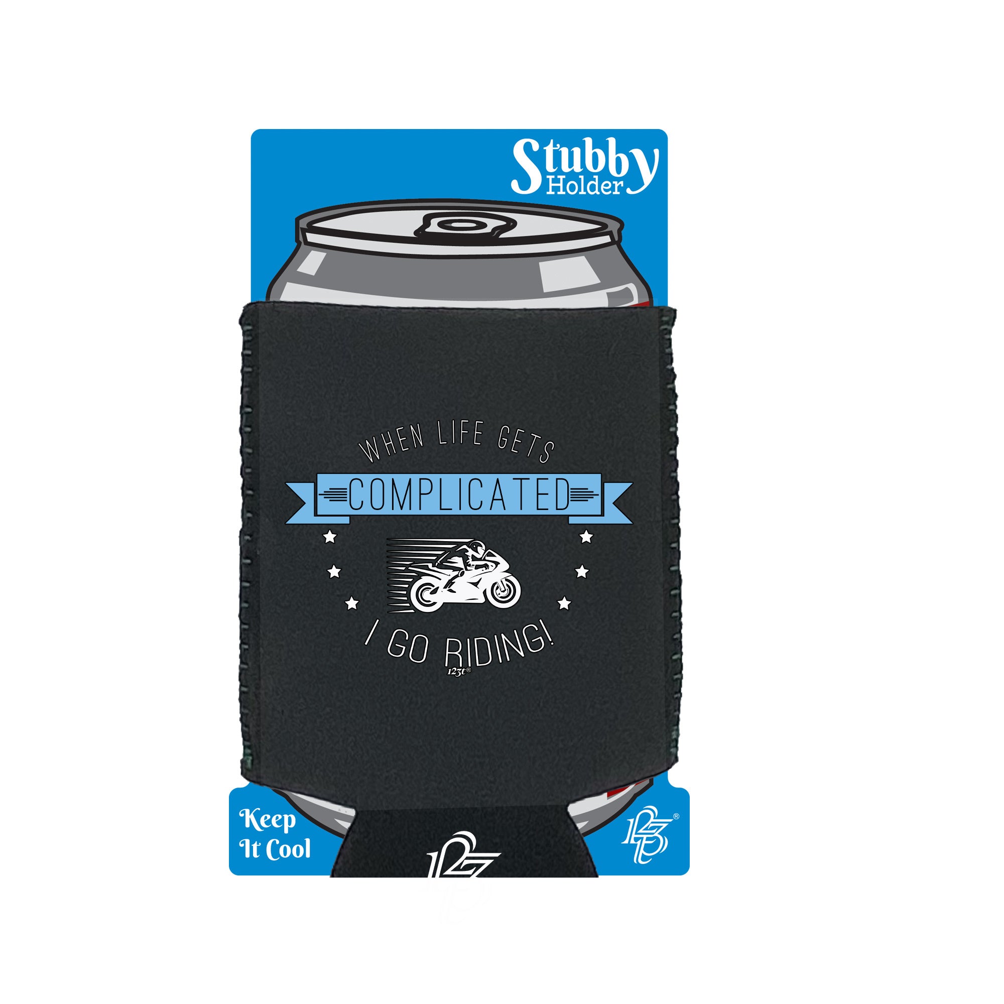 When My Life Gets Complicated Go Riding Moto - Funny Stubby Holder With Base