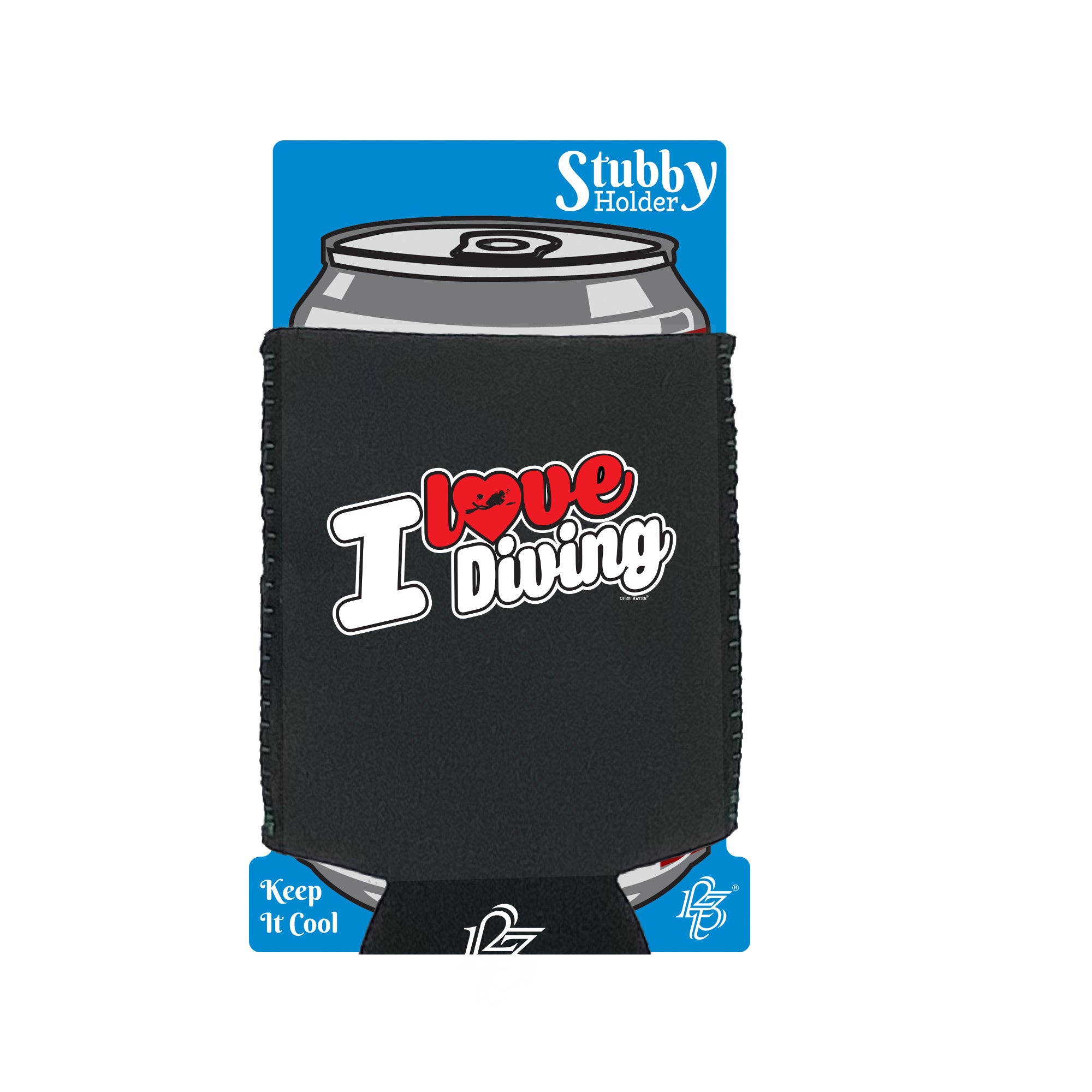 Ow I Love Diving Stencil - Funny Stubby Holder With Base