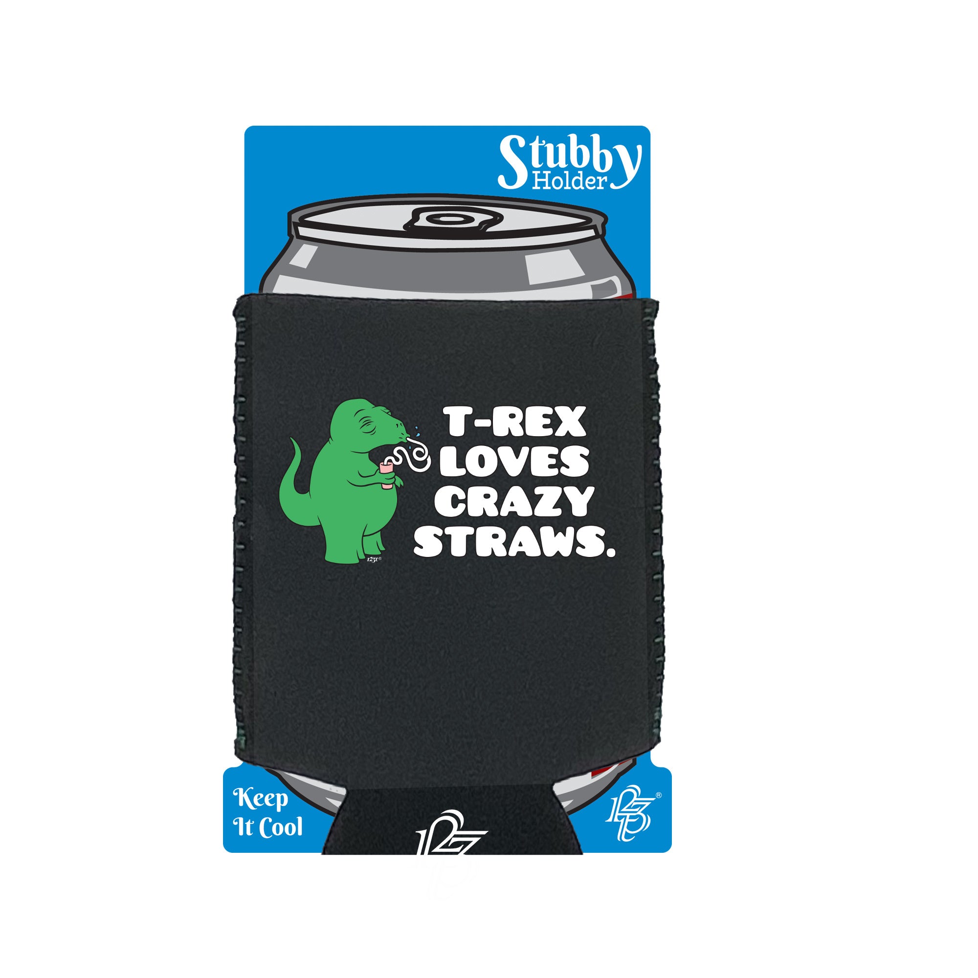 Trex Loves Crazy Straws Dinosaur - Funny Stubby Holder With Base