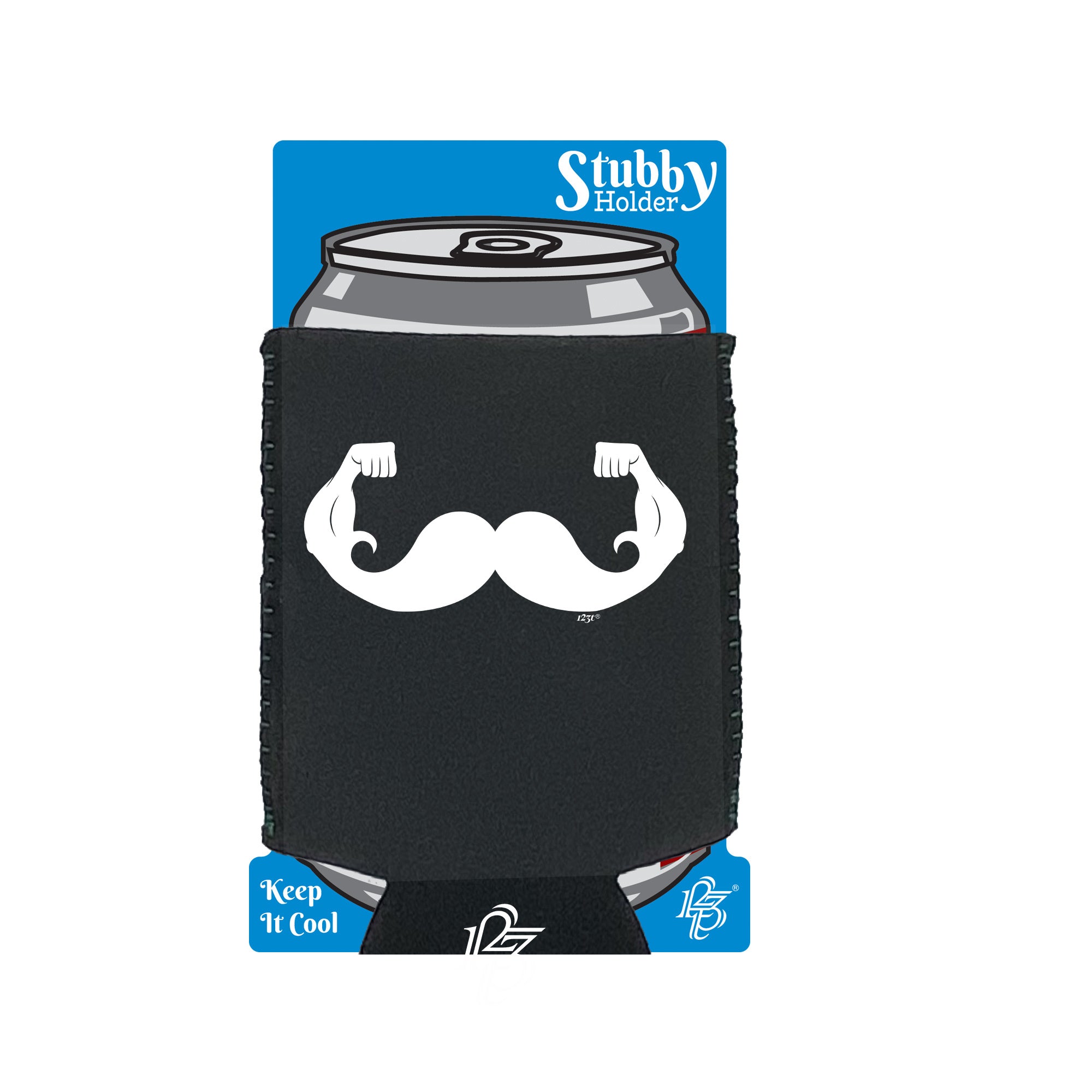 Moustache Muscles - Funny Stubby Holder With Base
