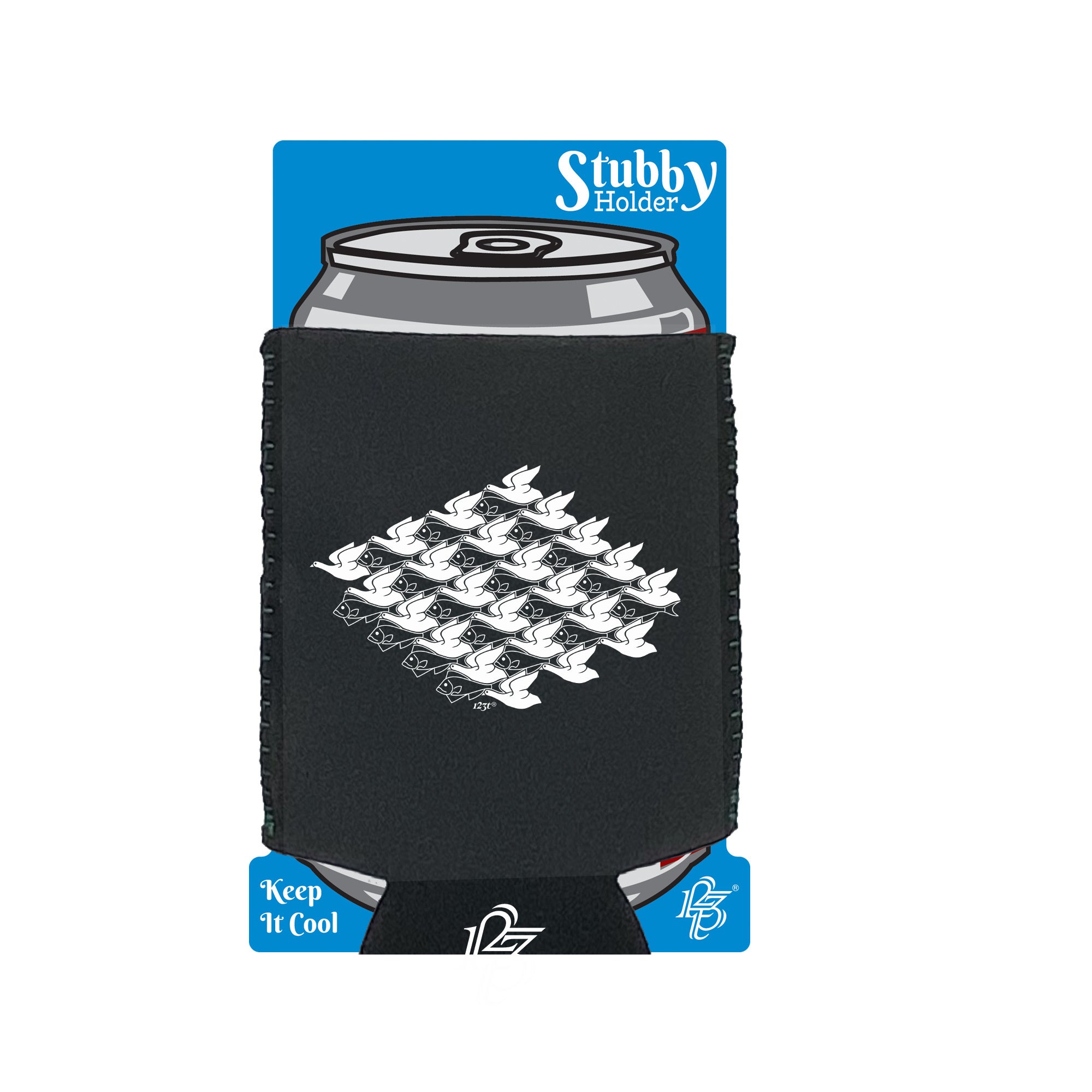 Fish Swan Illusion - Funny Stubby Holder With Base