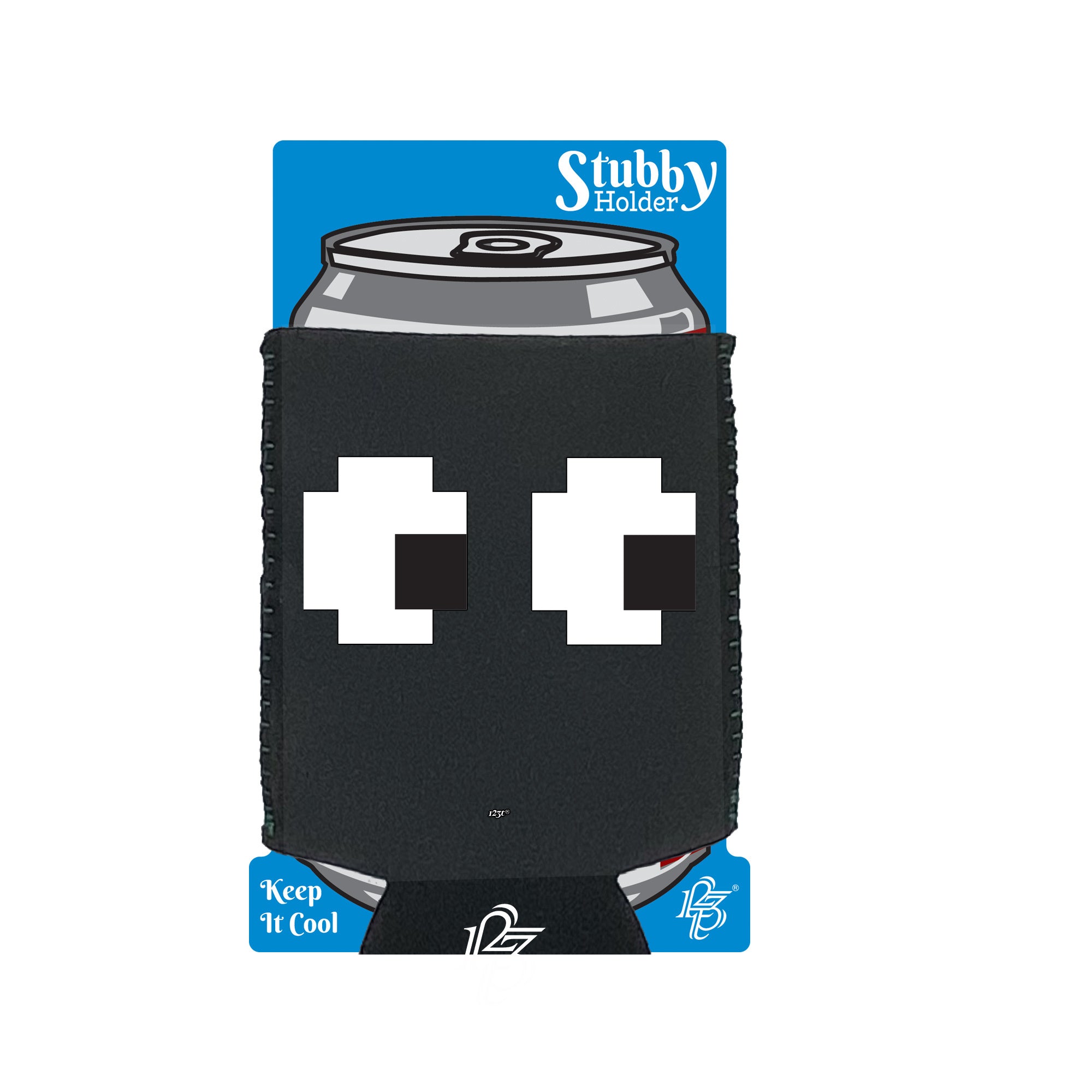 Pixel Eyes - Funny Stubby Holder With Base