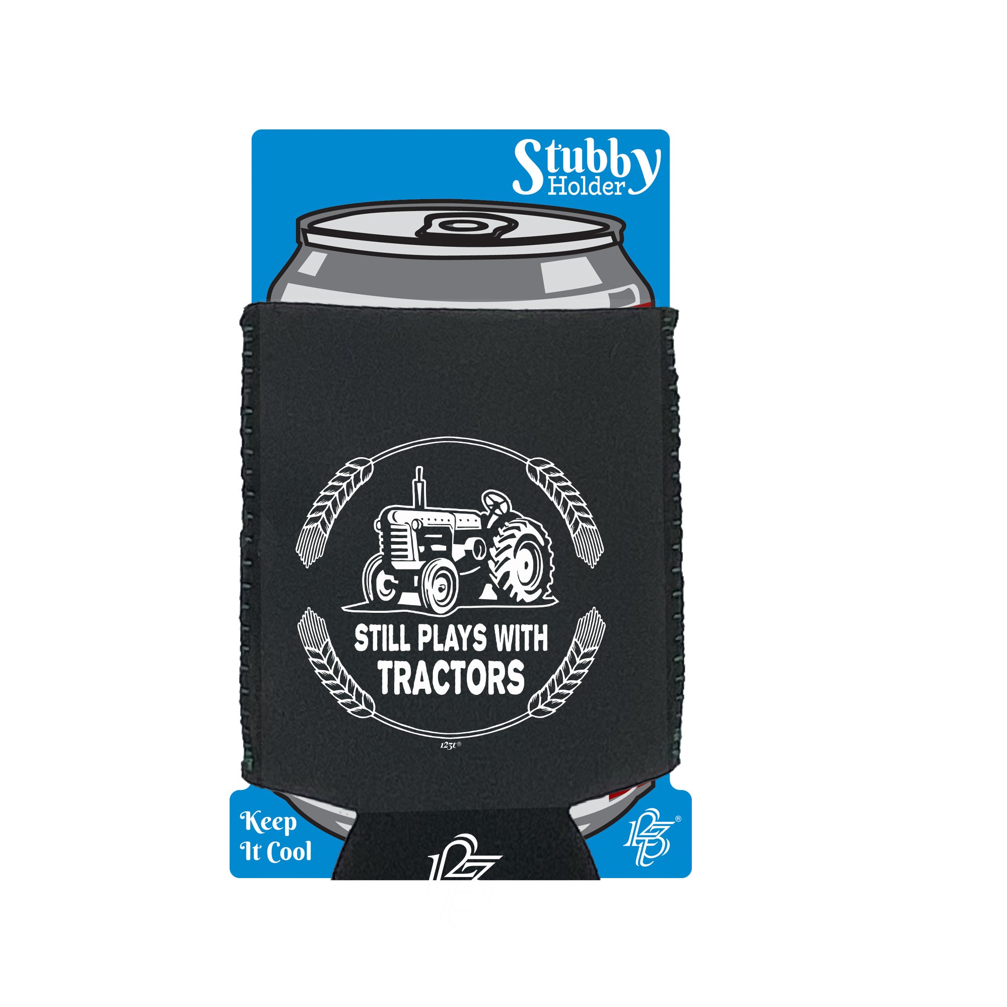 Still Plays With Tractors - Funny Stubby Holder With Base