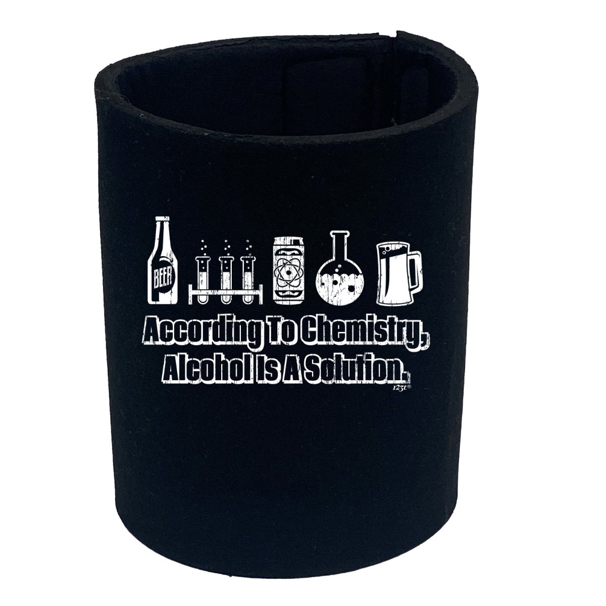 According To Chemistry Alcohol Is A Solution - Funny Novelty Stubby Holder - 123t Australia | Funny T-Shirts Mugs Novelty Gifts