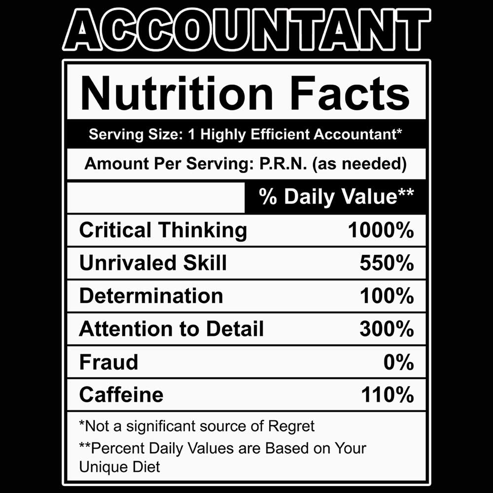 Accountant Nutrition Facts - Mens Funny T-Shirt Tshirts - 123t Australia | Funny T-Shirts Mugs Novelty Gifts