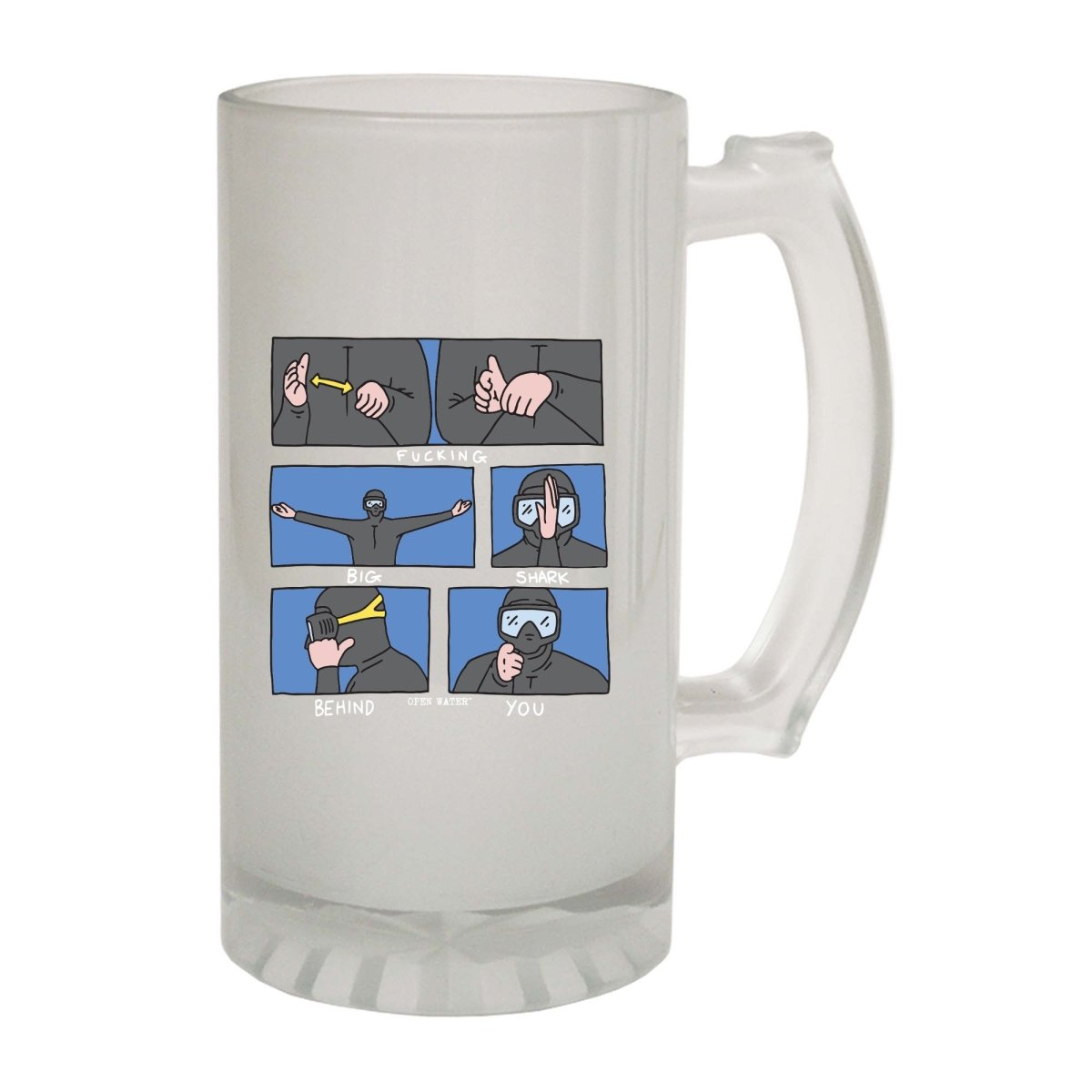 Alcohol Animal Ow Fucking Big Shark Behind You - Funny Novelty Beer Stein - 123t Australia | Funny T-Shirts Mugs Novelty Gifts