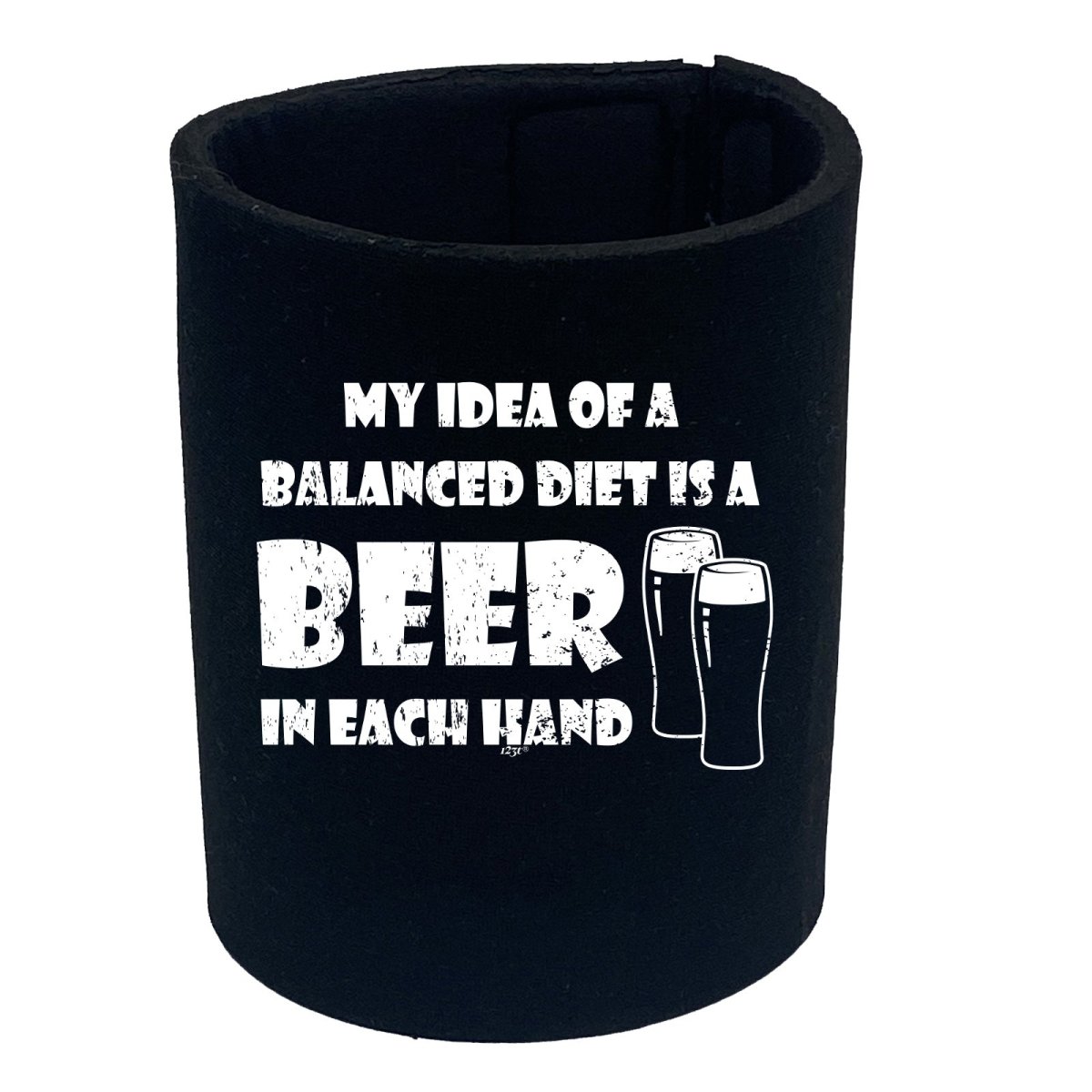 Alcohol Balanced Diet Is A Beer Each Hand - Funny Novelty Stubby Holder - 123t Australia | Funny T-Shirts Mugs Novelty Gifts
