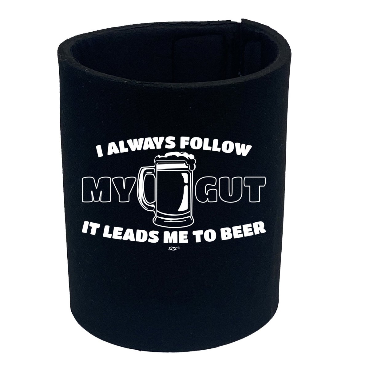 Alcohol Follow My Gut It Leads Me To Beer - Funny Novelty Stubby Holder - 123t Australia | Funny T-Shirts Mugs Novelty Gifts