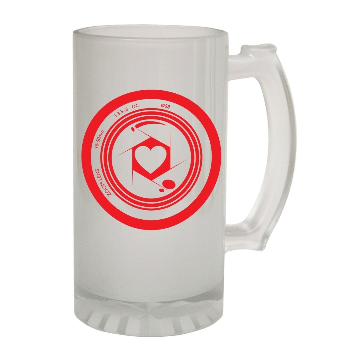 Alcohol Frosted Glass Beer Stein - Camera Heart Photograhpy - Funny Novelty Birthday - 123t Australia | Funny T-Shirts Mugs Novelty Gifts