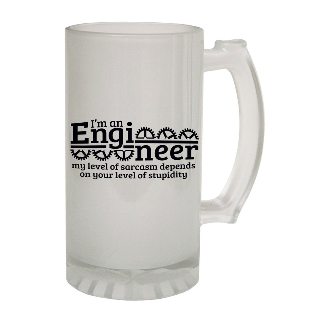 Alcohol Frosted Glass Beer Stein - Engineer Level Sarcasm - Funny Novelty Birthday - 123t Australia | Funny T-Shirts Mugs Novelty Gifts
