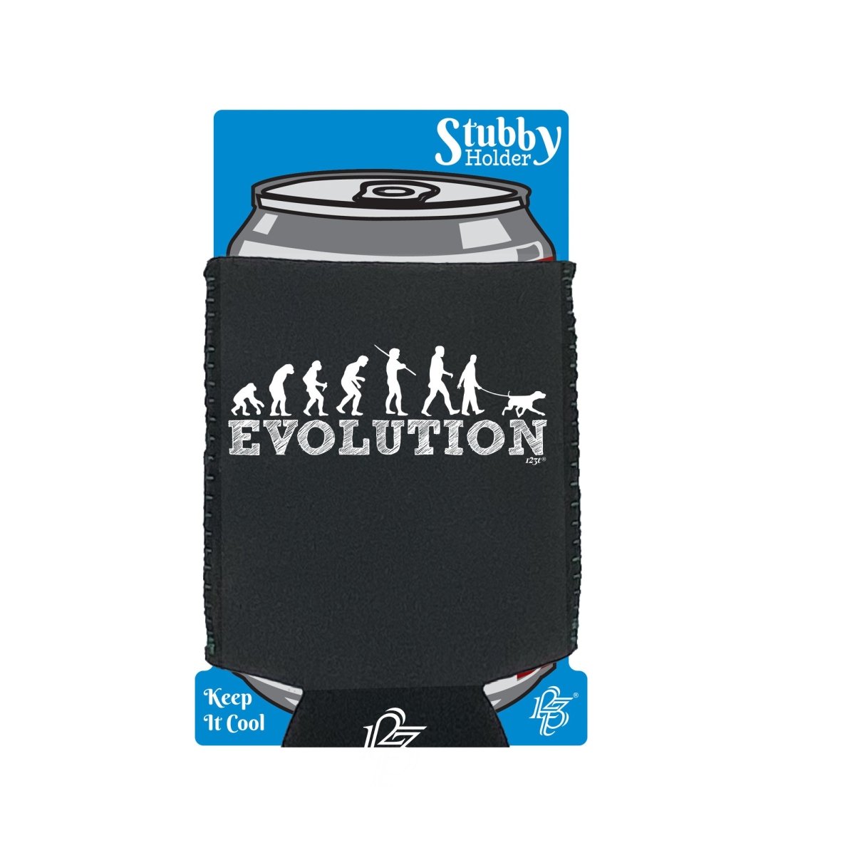 Animal Evolution Dog Walker - Funny Novelty Stubby Holder With Base - 123t Australia | Funny T-Shirts Mugs Novelty Gifts
