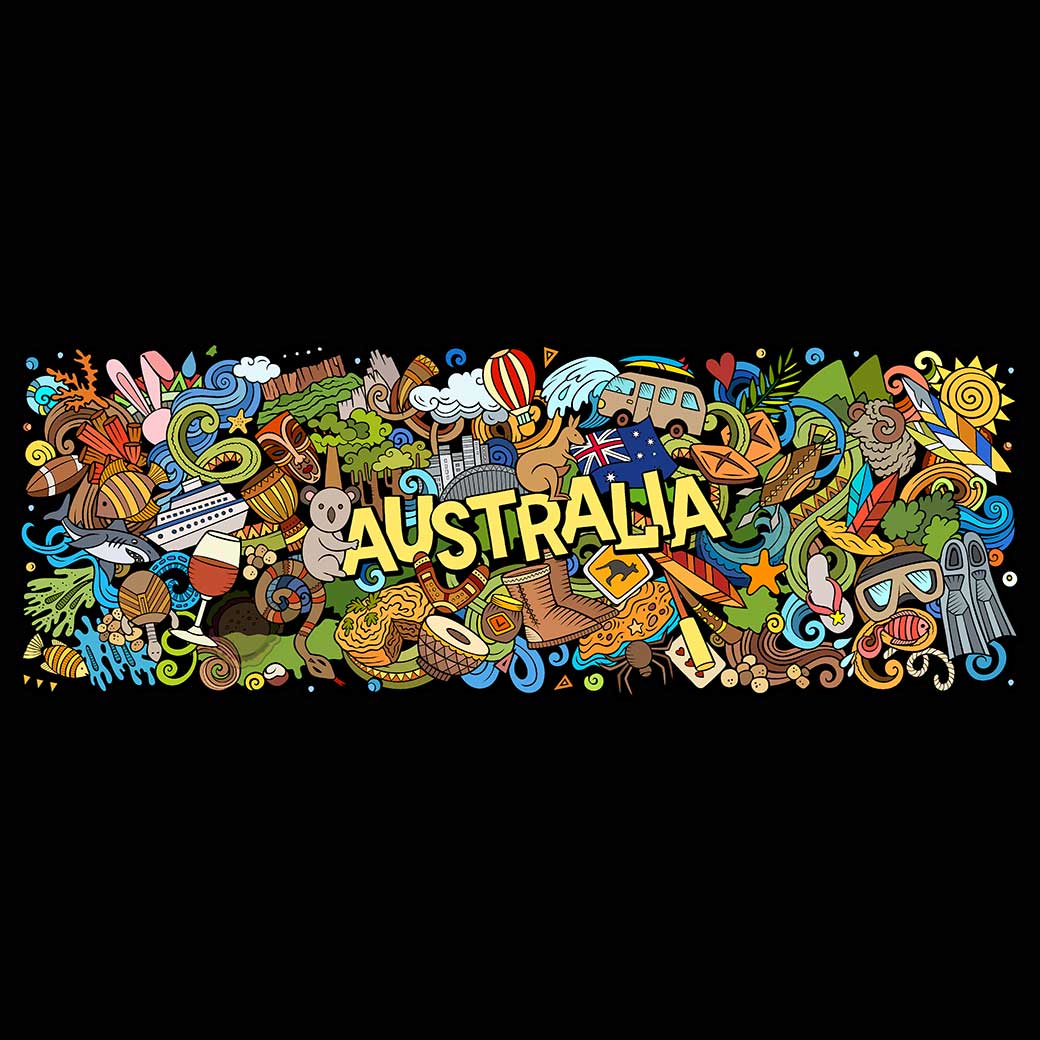 Australia Life Cartoon Doodle - Mens 123t Funny T-Shirt Tshirts