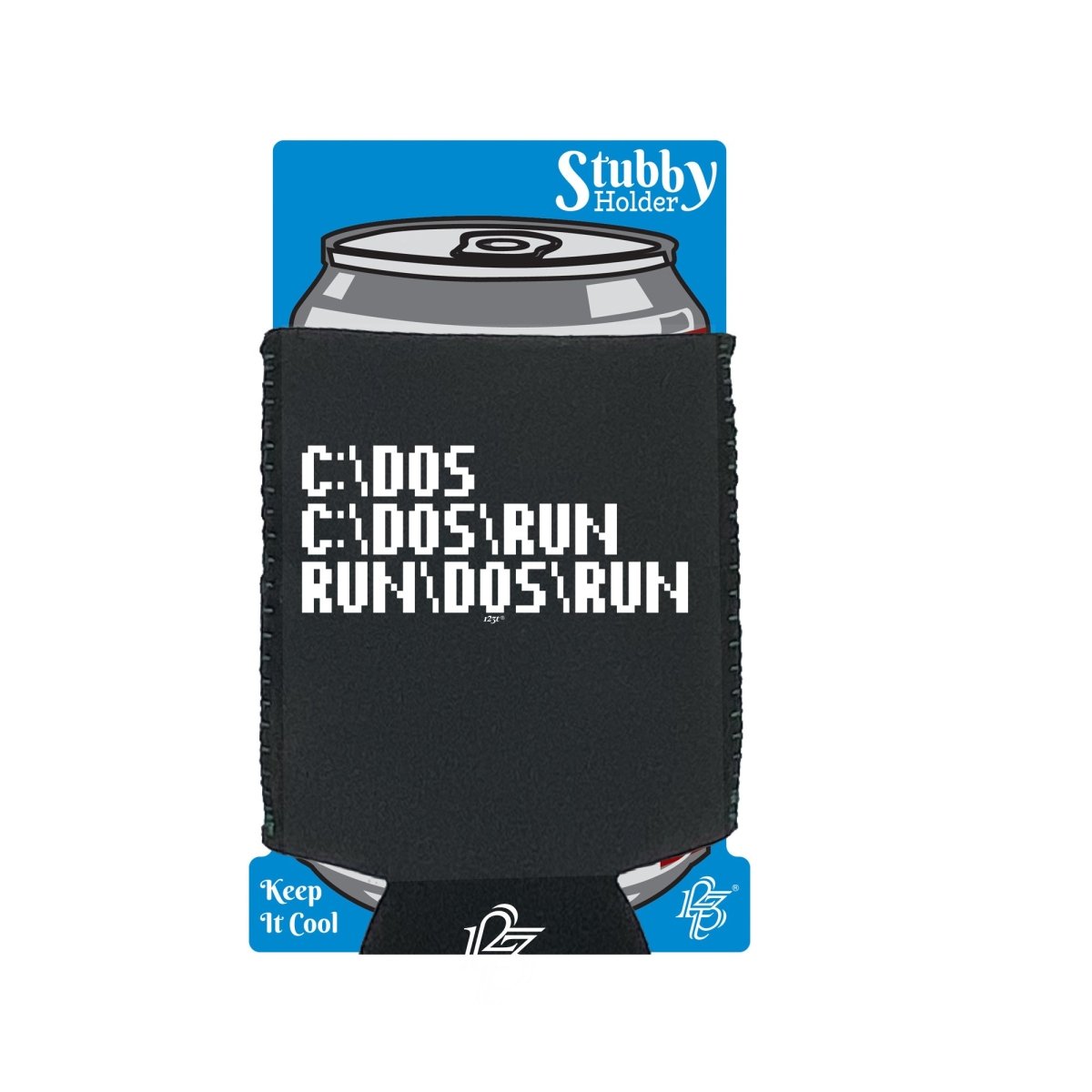 C Dos Run Computer - Funny Novelty Stubby Holder With Base - 123t Australia | Funny T-Shirts Mugs Novelty Gifts