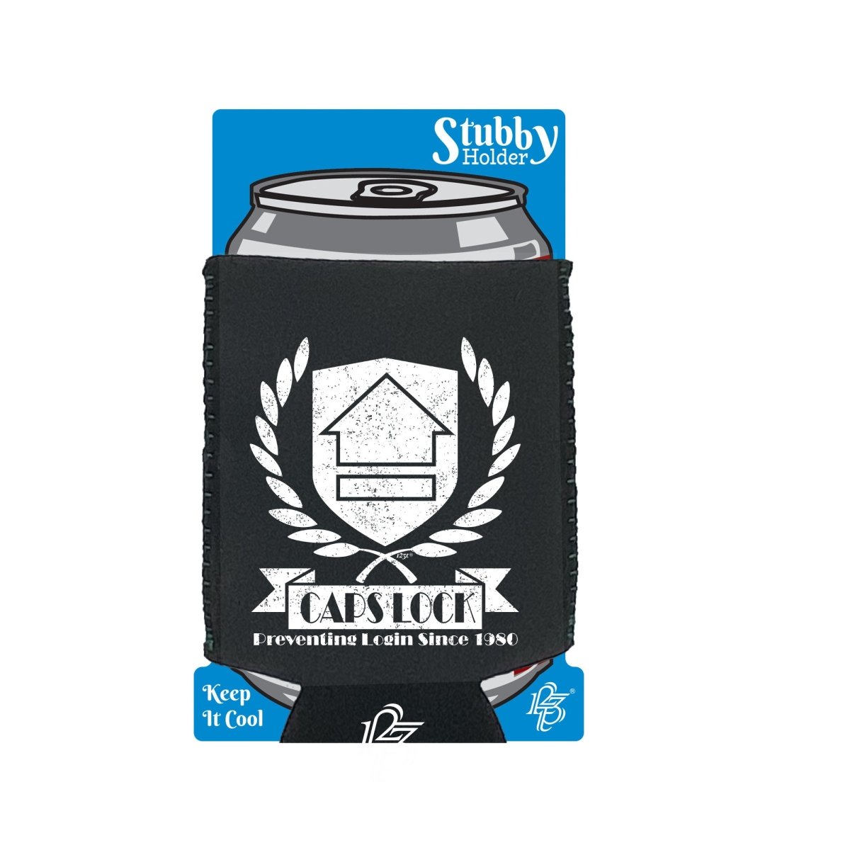 Capslock - Funny Novelty Stubby Holder With Base - 123t Australia | Funny T-Shirts Mugs Novelty Gifts