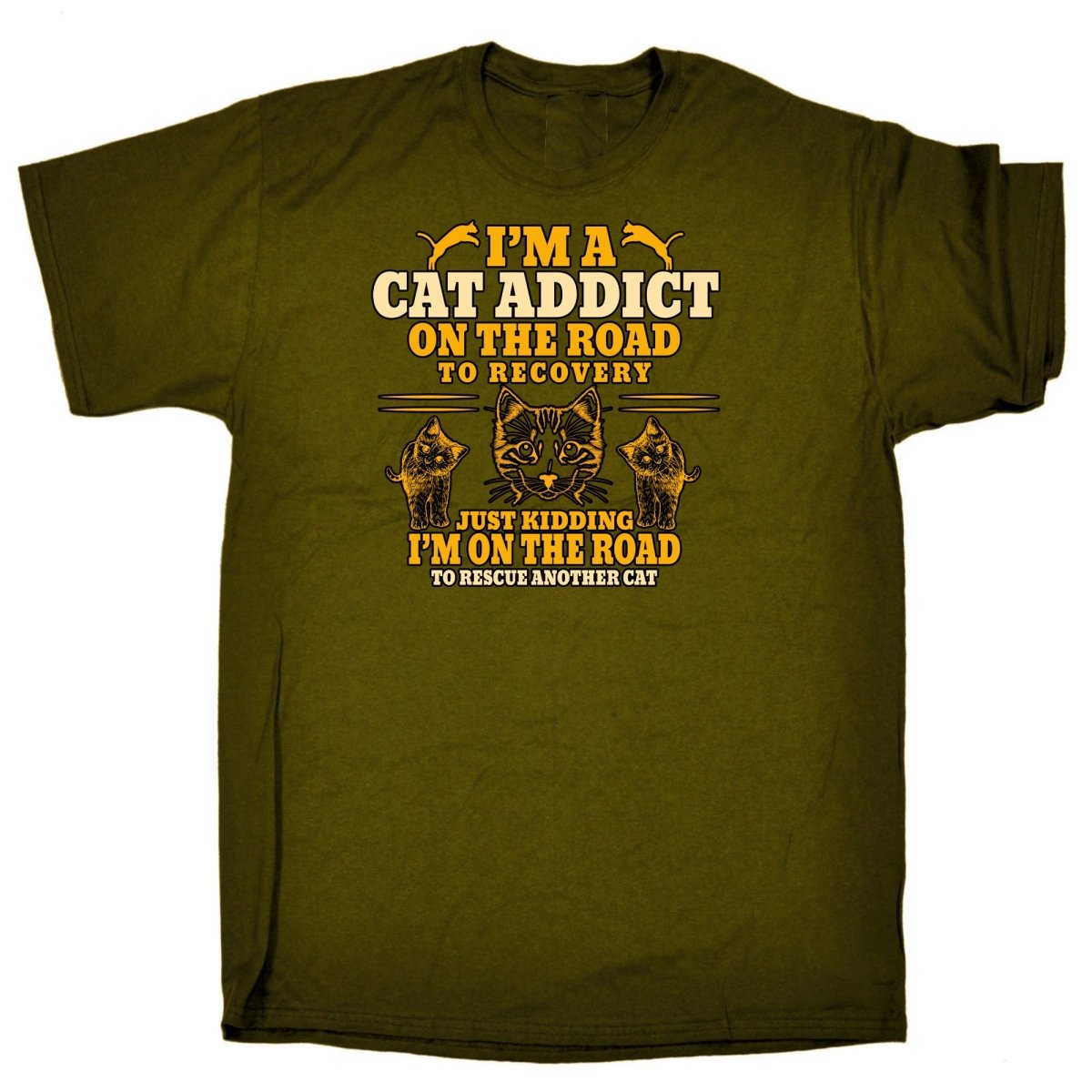 Cat Addict On The Road To Recovery Kitten Pussy Cats - Mens Funny T-Shirt Tshirts Tee Shirt - 123t Australia | Funny T-Shirts Mugs Novelty Gifts