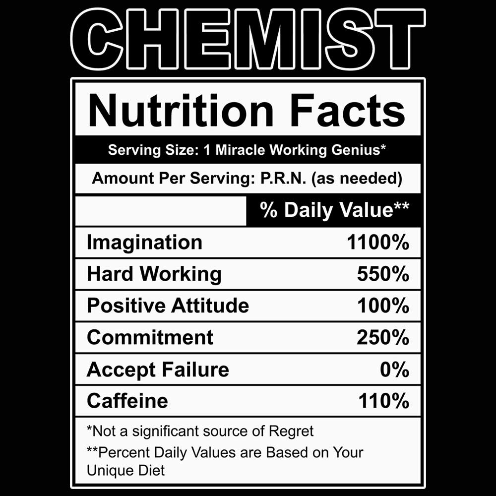 Chemist Nutrition Facts - Mens Funny T-Shirt Tshirts - 123t Australia | Funny T-Shirts Mugs Novelty Gifts