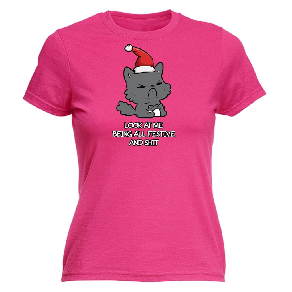 Christmas Cat Lookatme Festive Animal - Funny Womens T-Shirt Tshirt - 123t Australia | Funny T-Shirts Mugs Novelty Gifts