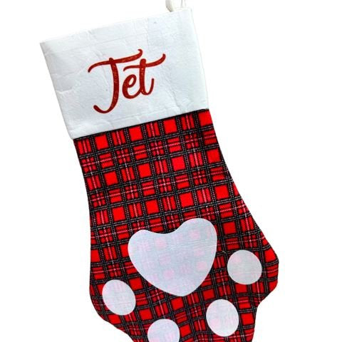 Christmas Pet Stocking Gift Bag Dog Cat Paw Socks Xmas Tree Decorations ANY NAME - 123t Australia | Funny T-Shirts Mugs Novelty Gifts
