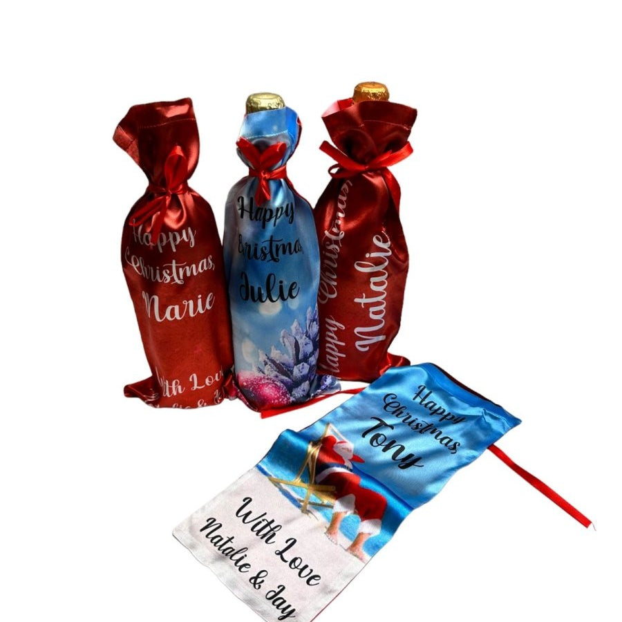 Christmas Wine Bottle Bag - Personalised Santa Claus Cover Xmas Decor Gift Bags - 123t Australia | Funny T-Shirts Mugs Novelty Gifts