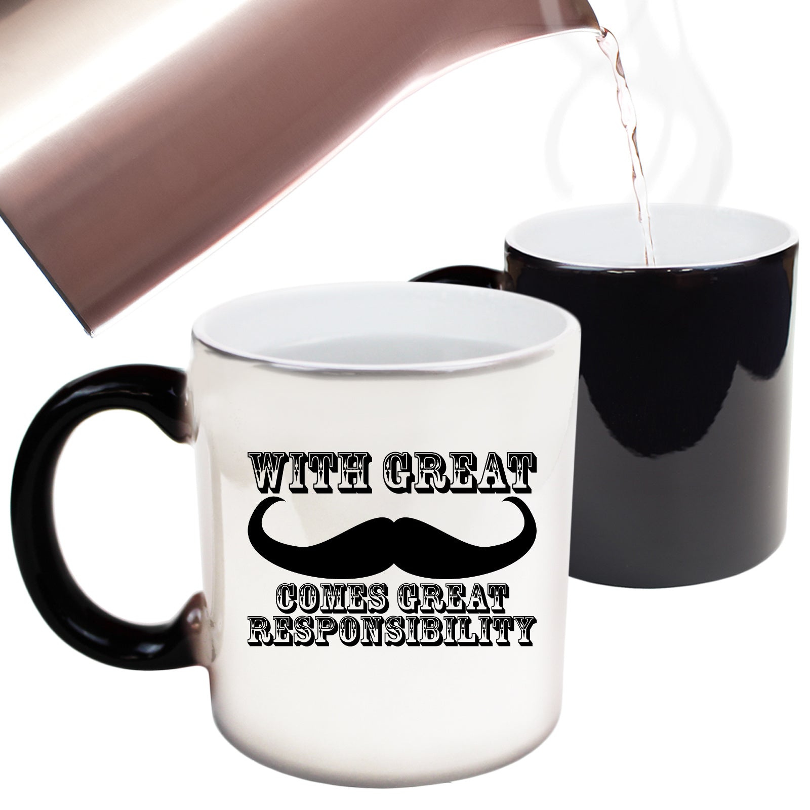 With Great Moustache Comes Great Responsibility Black - Funny Colour Changing Mug