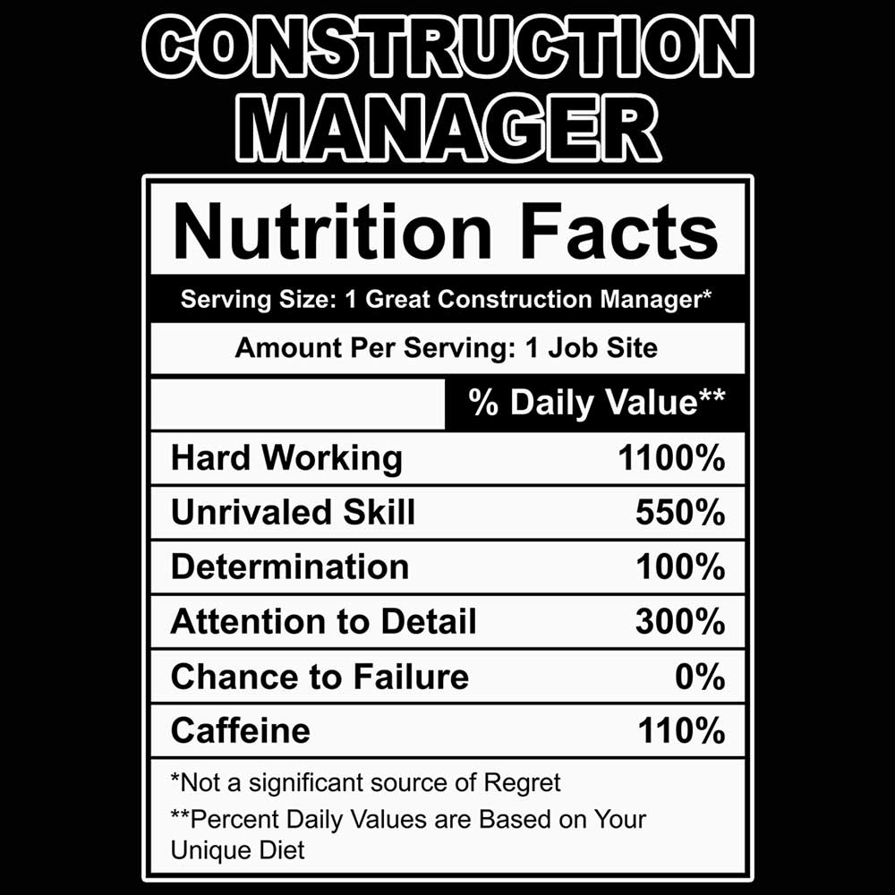 Construction Manager Nutrition Facts - Mens Funny T-Shirt Tshirts - 123t Australia | Funny T-Shirts Mugs Novelty Gifts