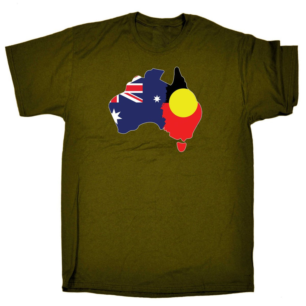 Country Outline Australia Aboriginal Flag Joined United As One - Mens Funny T-Shirt Tshirts - 123t Australia | Funny T-Shirts Mugs Novelty Gifts