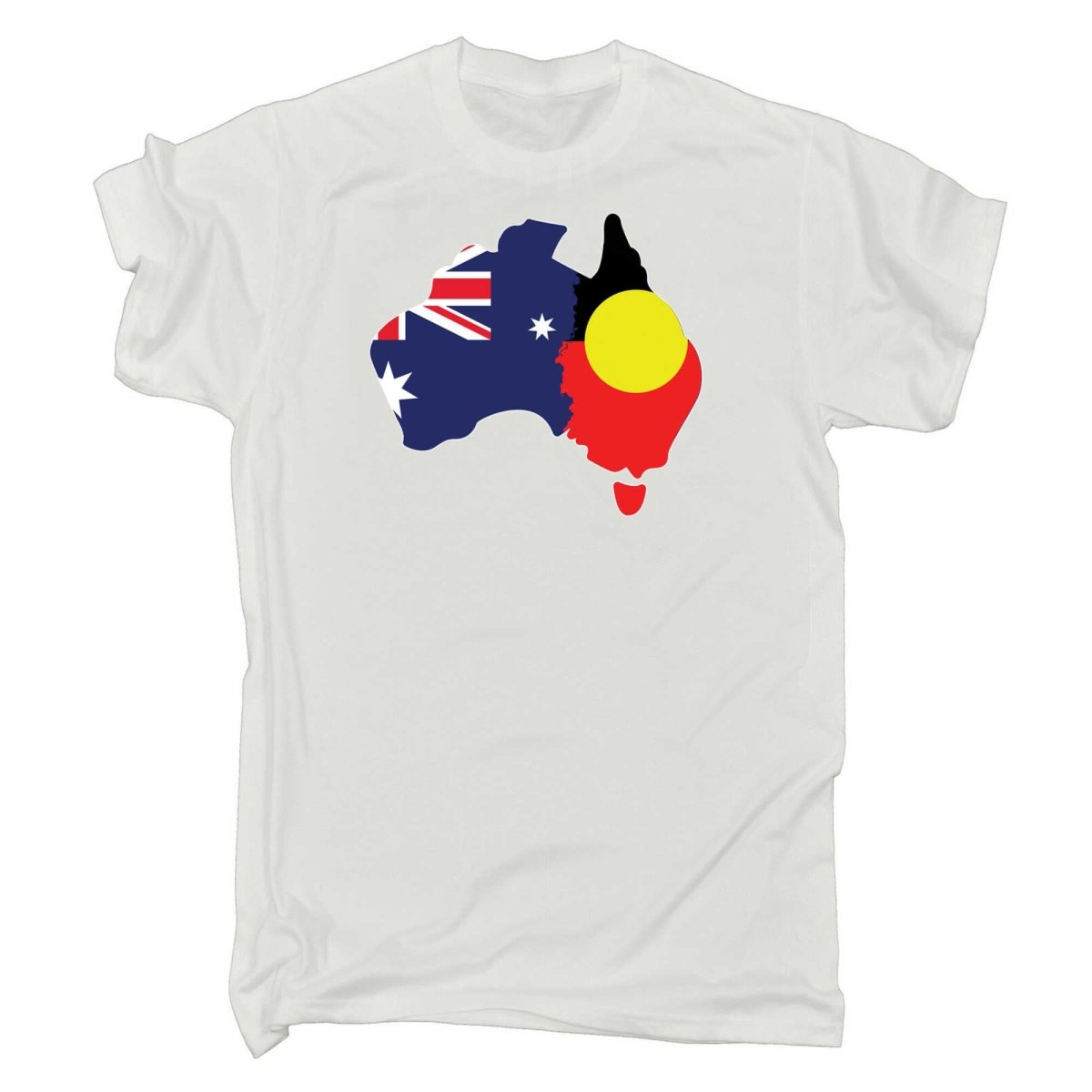 Country Outline Australia Aboriginal Flag Joined United As One - Mens Funny T-Shirt Tshirts - 123t Australia | Funny T-Shirts Mugs Novelty Gifts