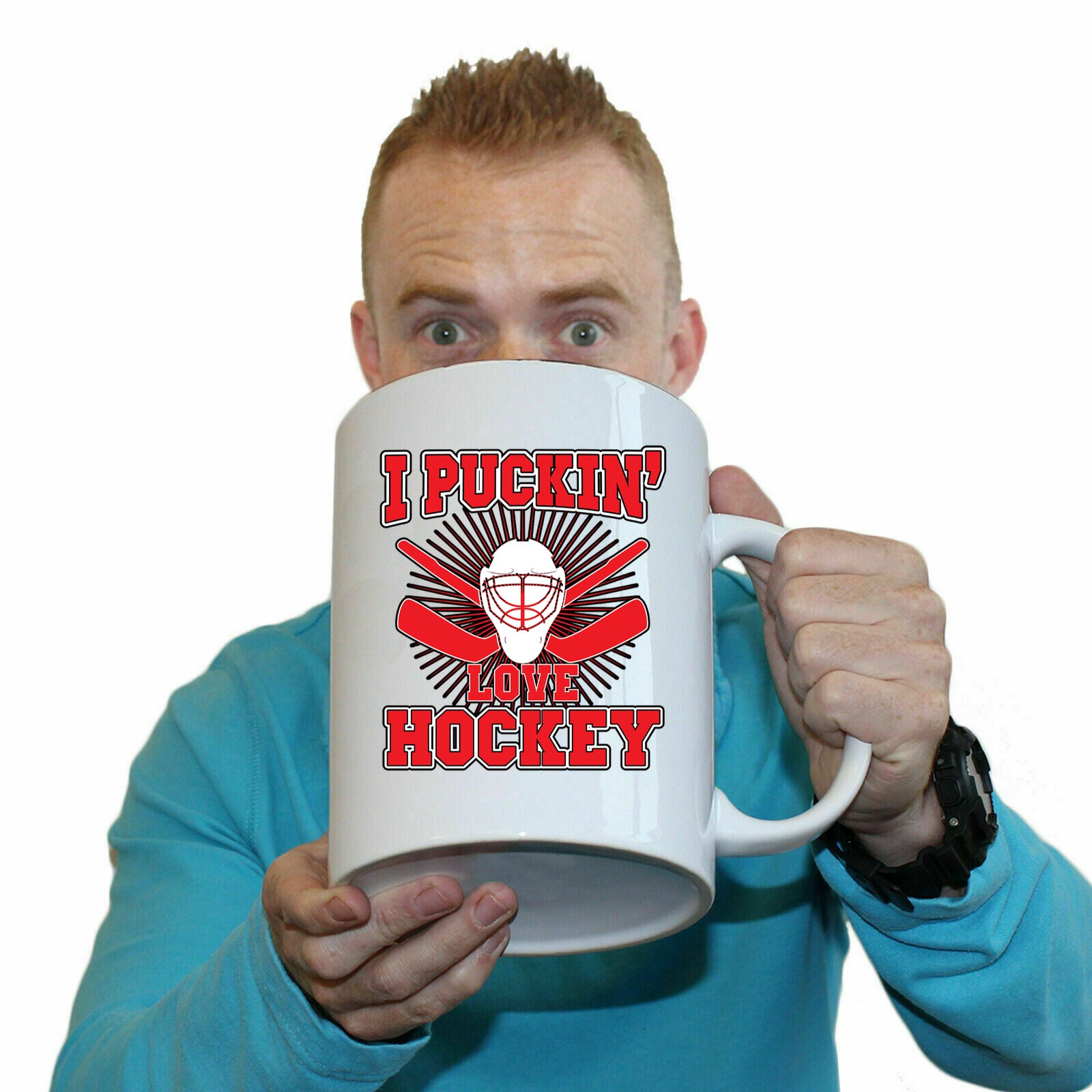 I Puckin Love Hockey Sports - Funny Giant 2 Litre Mug