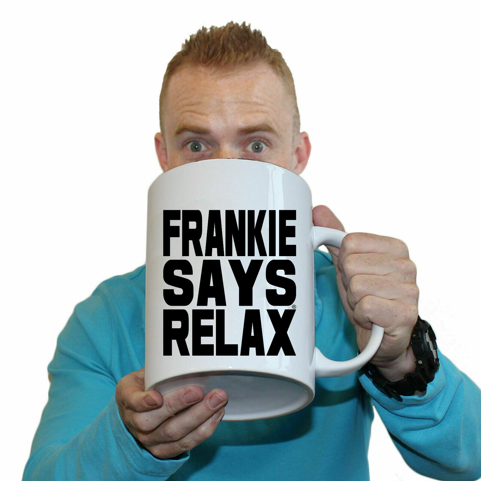 Frankie Says Relax 80S Retro Solid Black - Funny Giant 2 Litre Mug