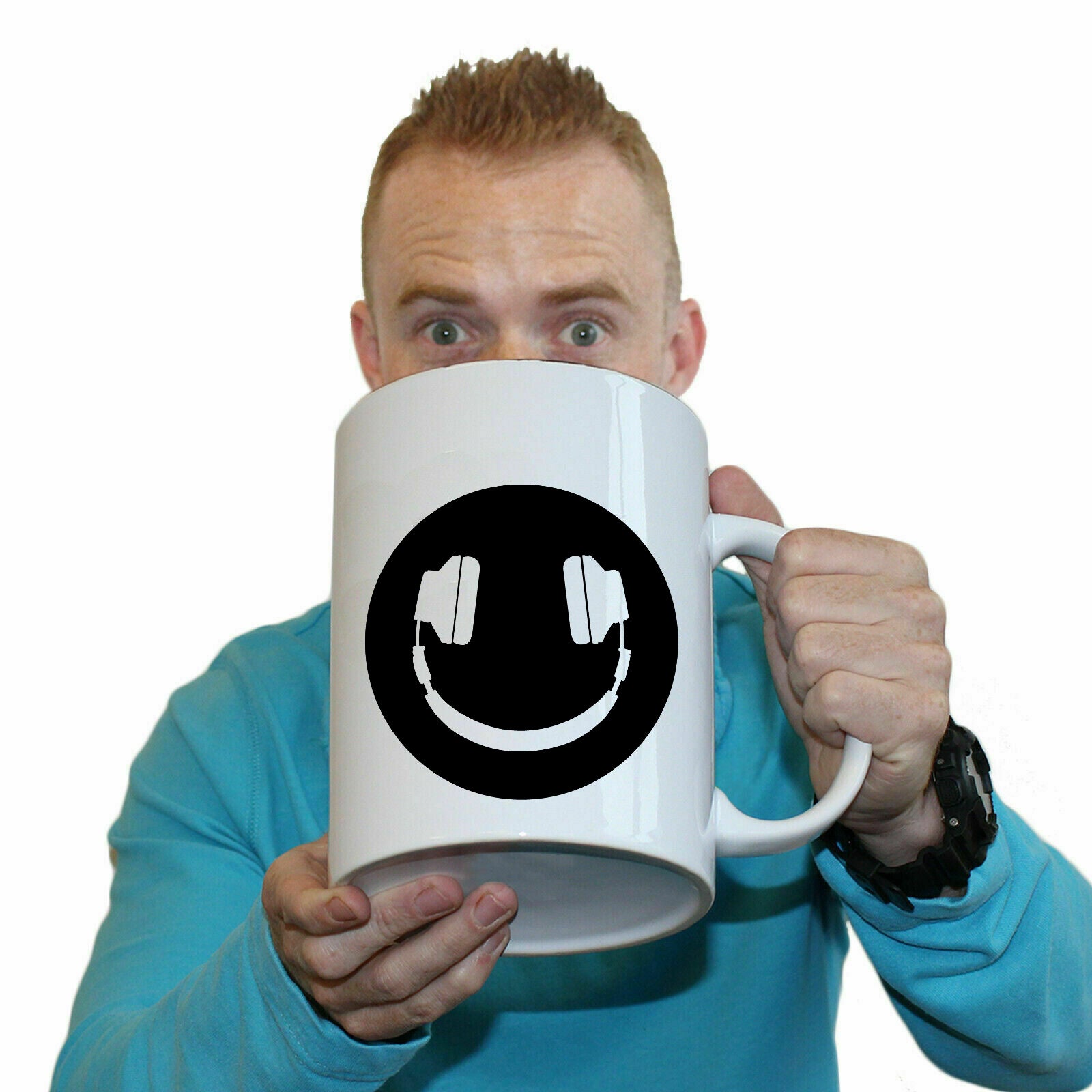 Smile Face Dj Headphones - Funny Giant 2 Litre Mug